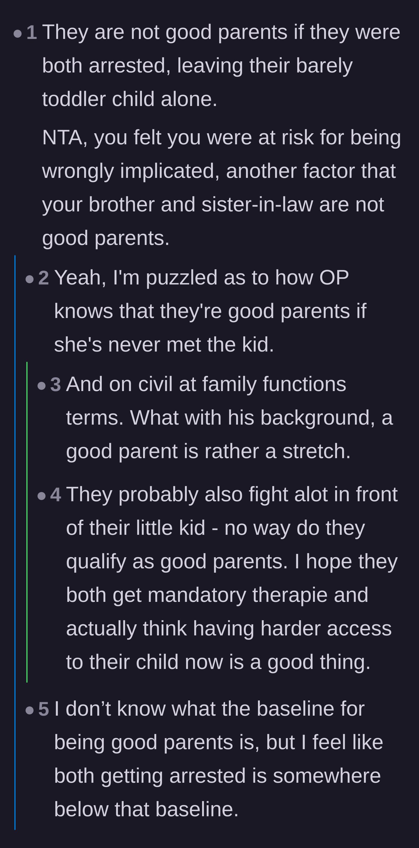 Comment thread 3 - Commenters questioning the author's claim that her brother and sister-in-law are good parents despite their arrests.