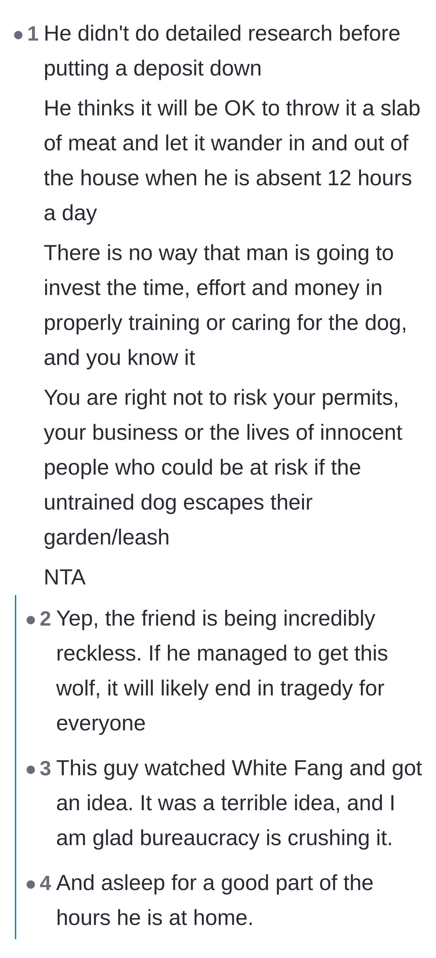 Comment thread 2 - Discussing Joe's complete lack of preparation and the severe danger his ignorance poses to the other household pets