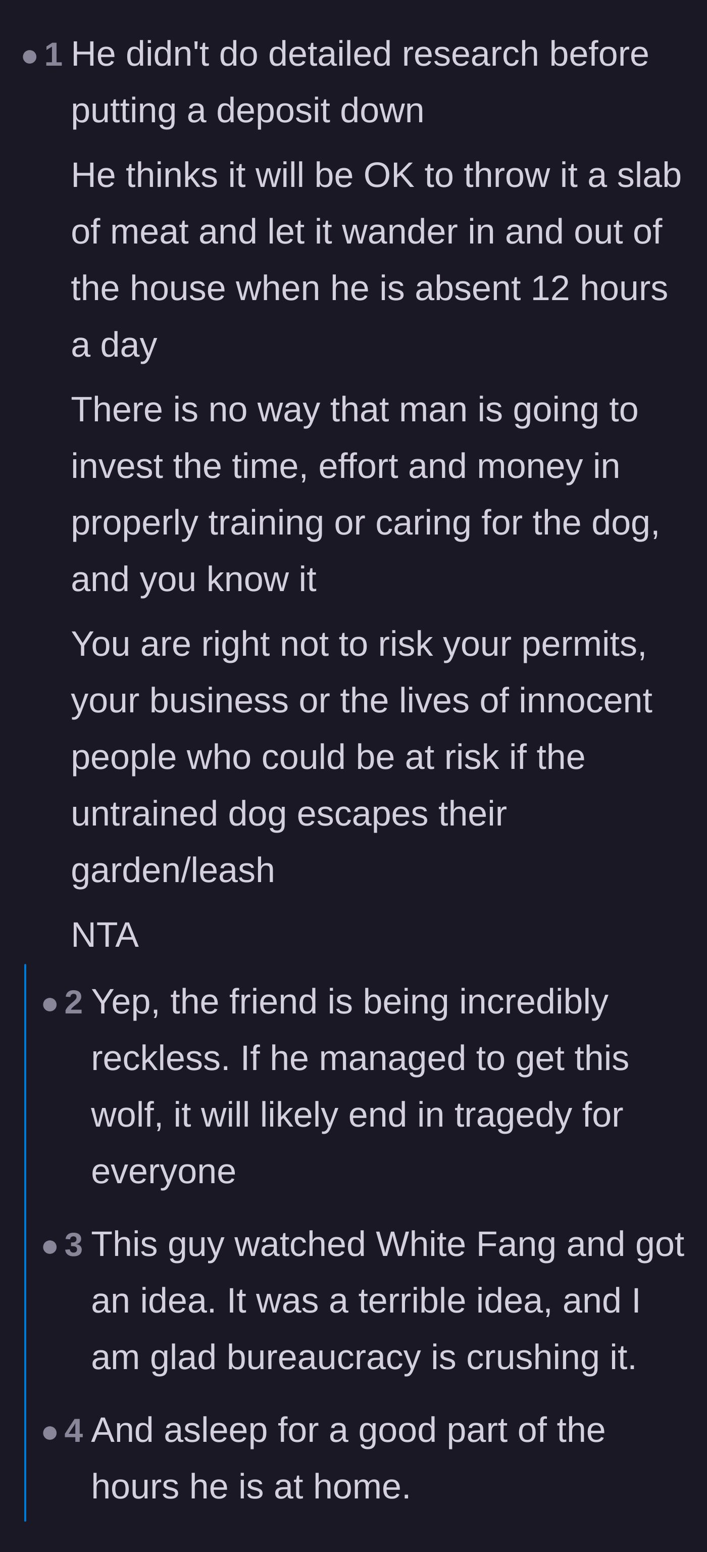 Comment thread 2 - Discussing Joe's complete lack of preparation and the severe danger his ignorance poses to the other household pets