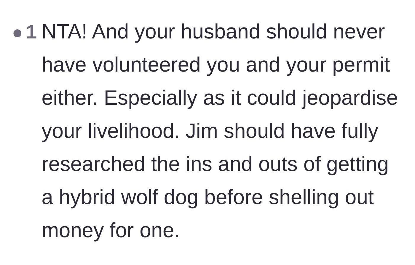Comment thread 3 - Supporting the author's refusal and calling out the husband for jeopardizing her livelihood