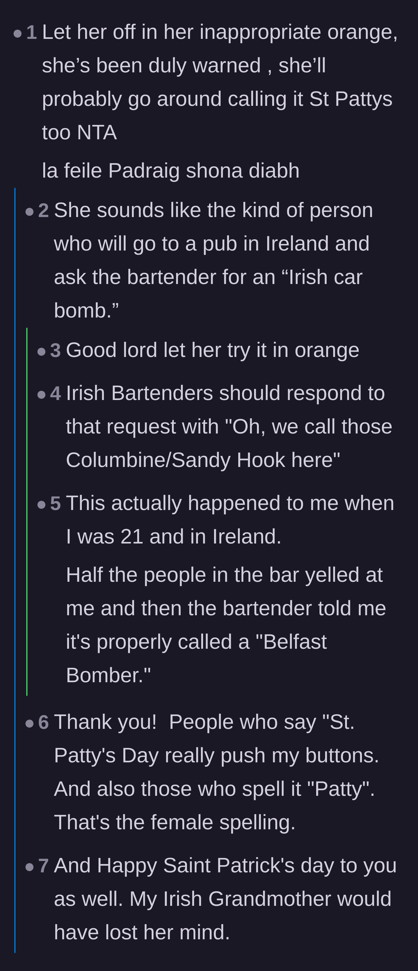 Comment thread 4 - Readers speculate the tourist will commit further cultural offenses, such as ordering highly insensitive drinks at the pub.