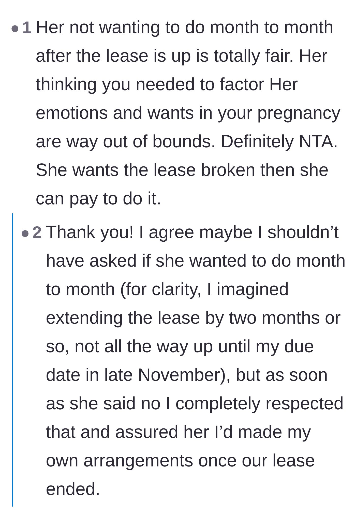 Comment thread 2 - Reassurance that asking for a short lease extension is completely normal and the roommate's reaction is absurd.
