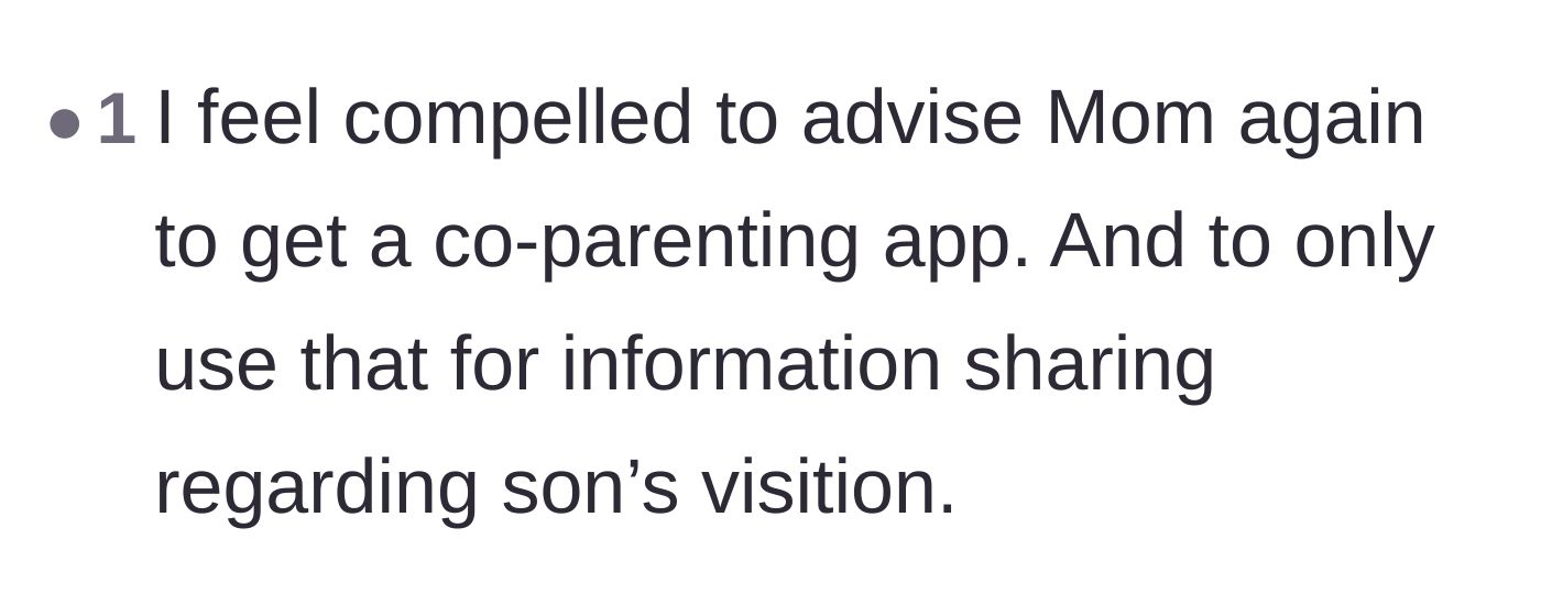 Comment thread 2 - Advice on switching all communication to an official co-parenting app