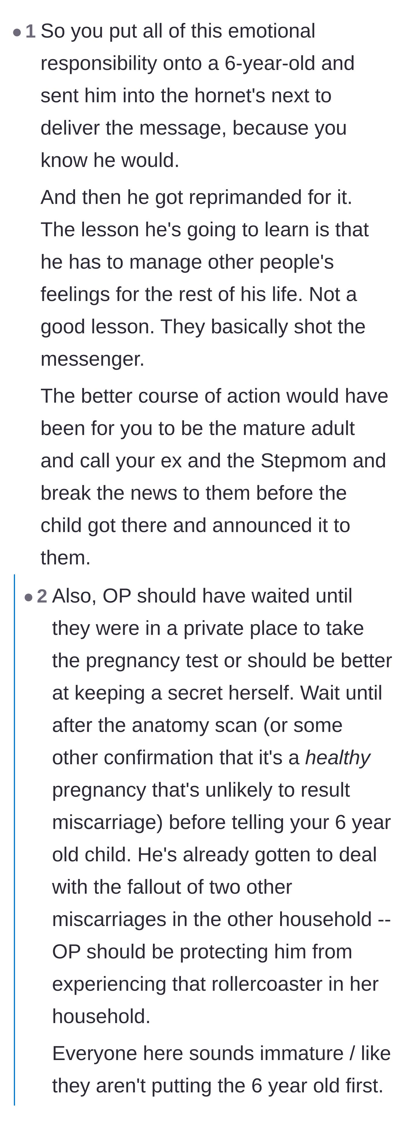 Comment thread 6 - Critics arguing that the mother used her young son as a messenger for sensitive news