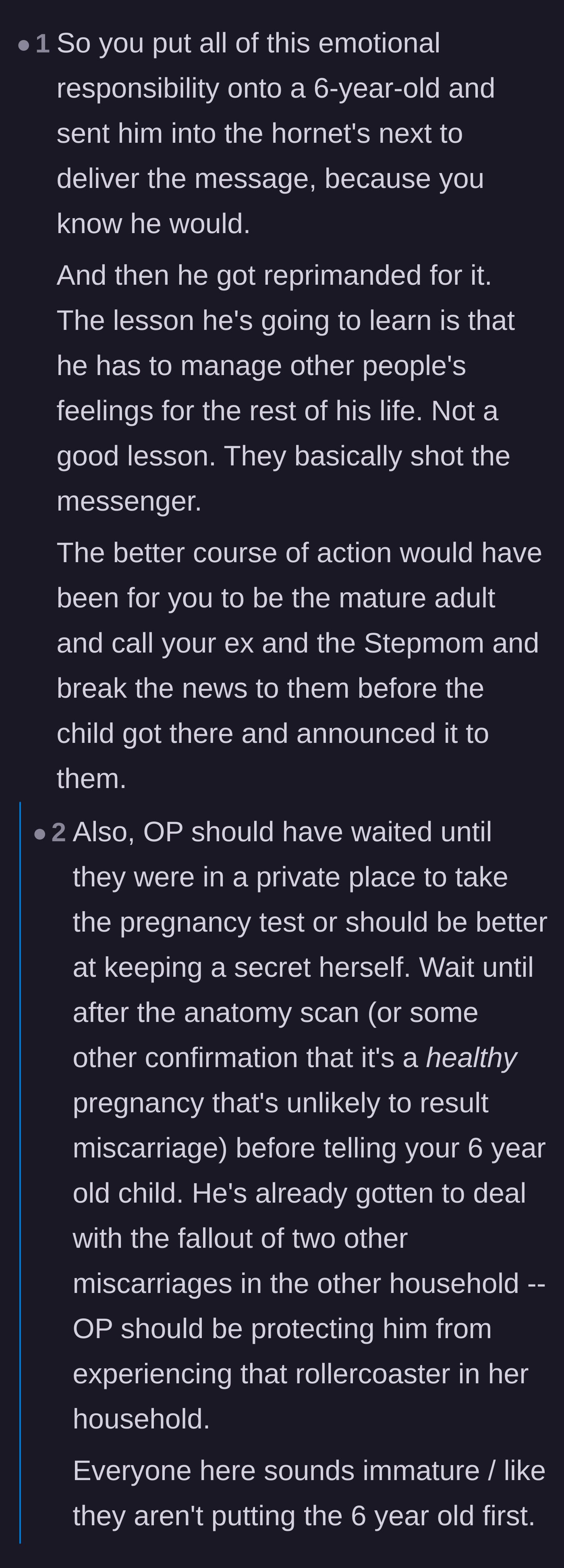 Comment thread 6 - Critics arguing that the mother used her young son as a messenger for sensitive news