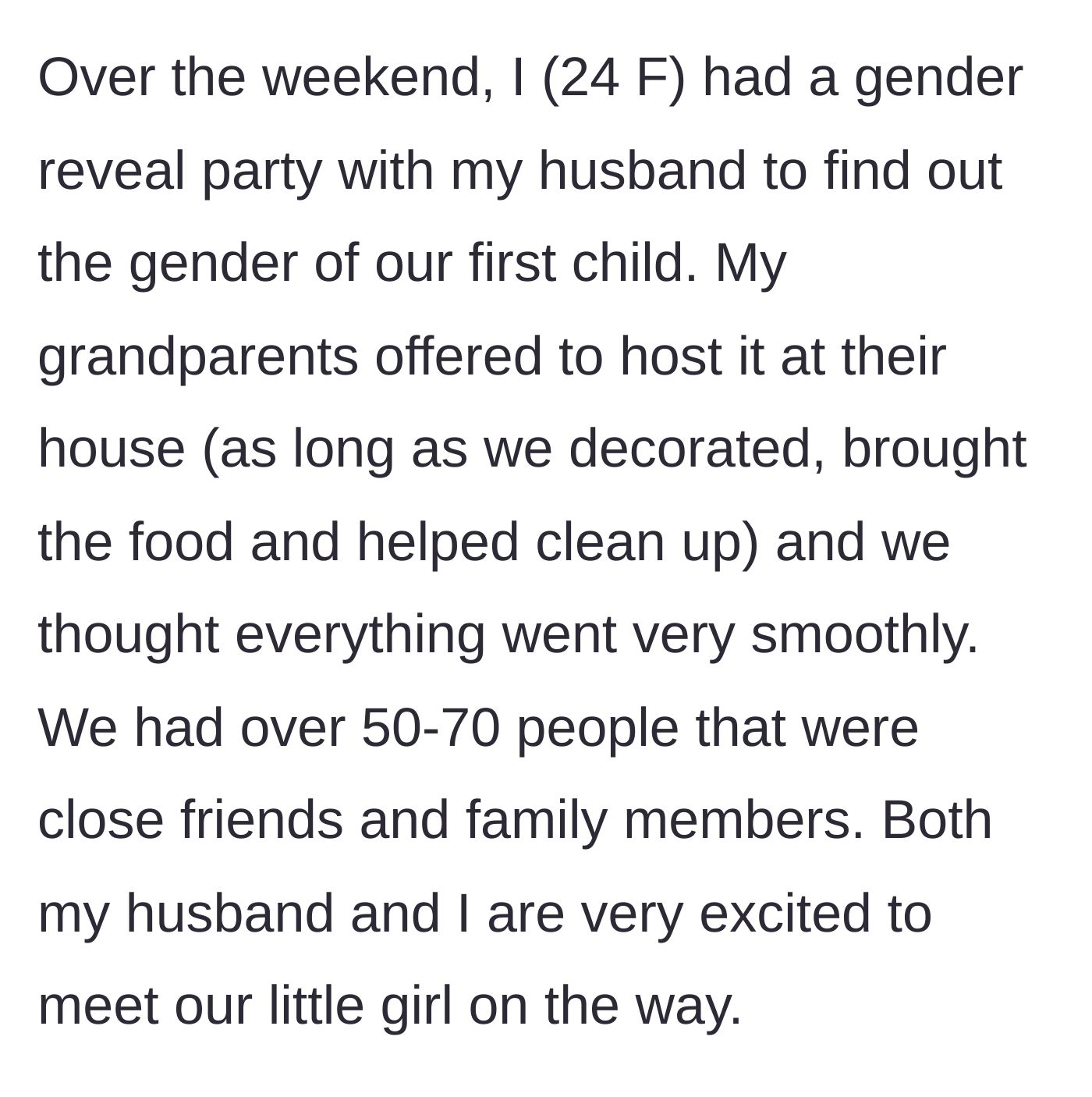 Story part 1 - A vibrant backyard gender reveal party full of pink decorations and smiling guests.