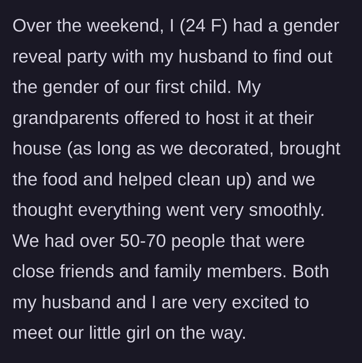 Story part 1 - A vibrant backyard gender reveal party full of pink decorations and smiling guests.