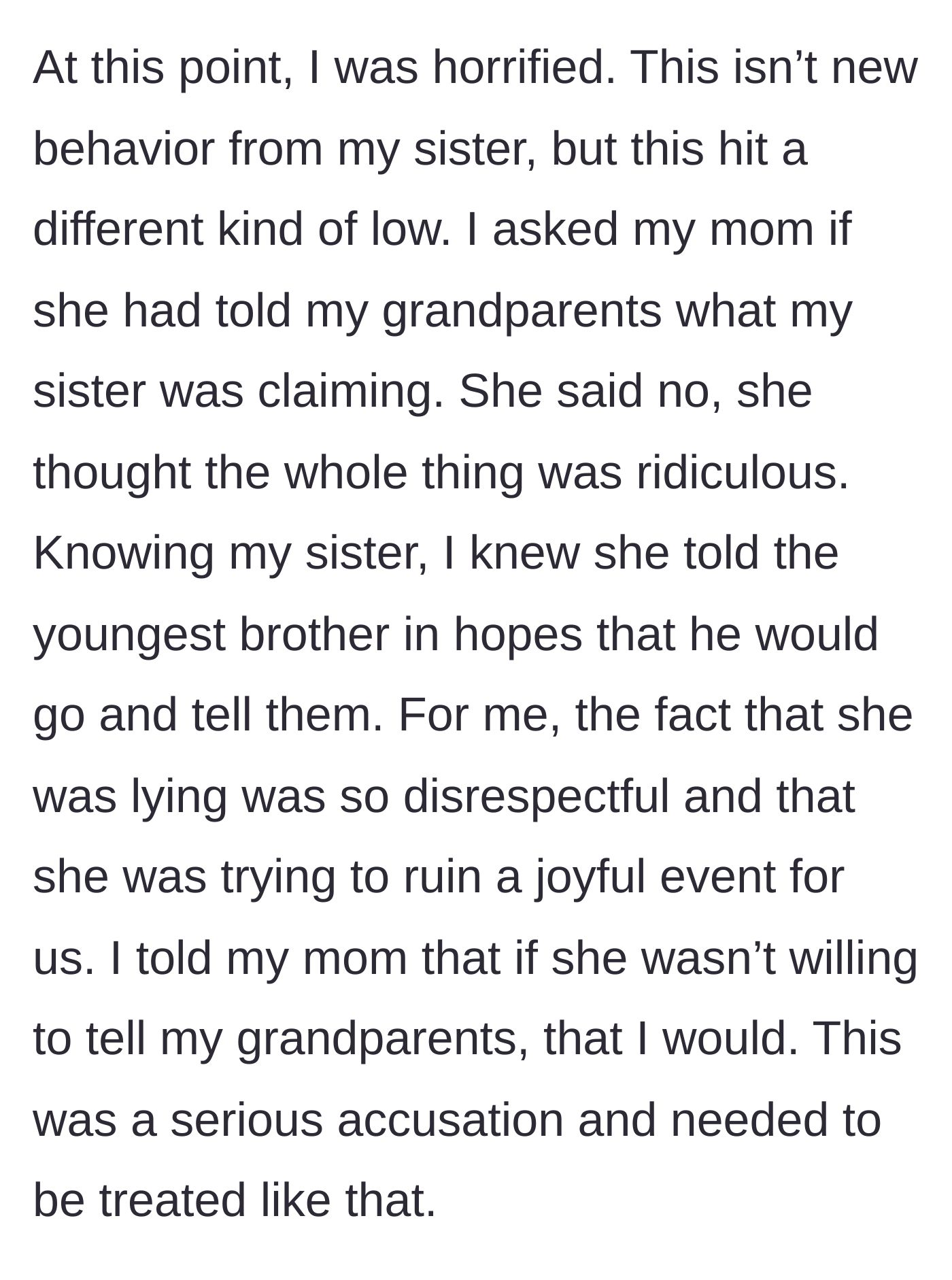 Story part 5 - A frustrated young woman on the phone, looking utterly fed up with the family drama.