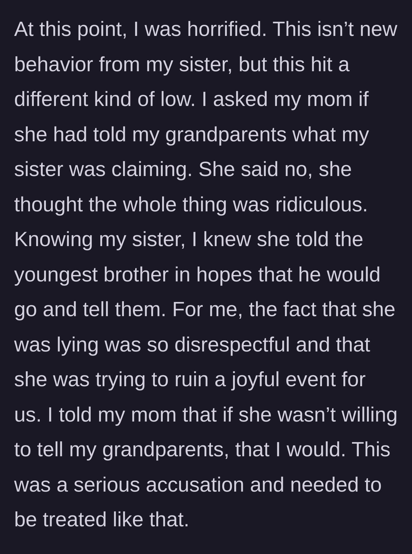 Story part 5 - A frustrated young woman on the phone, looking utterly fed up with the family drama.