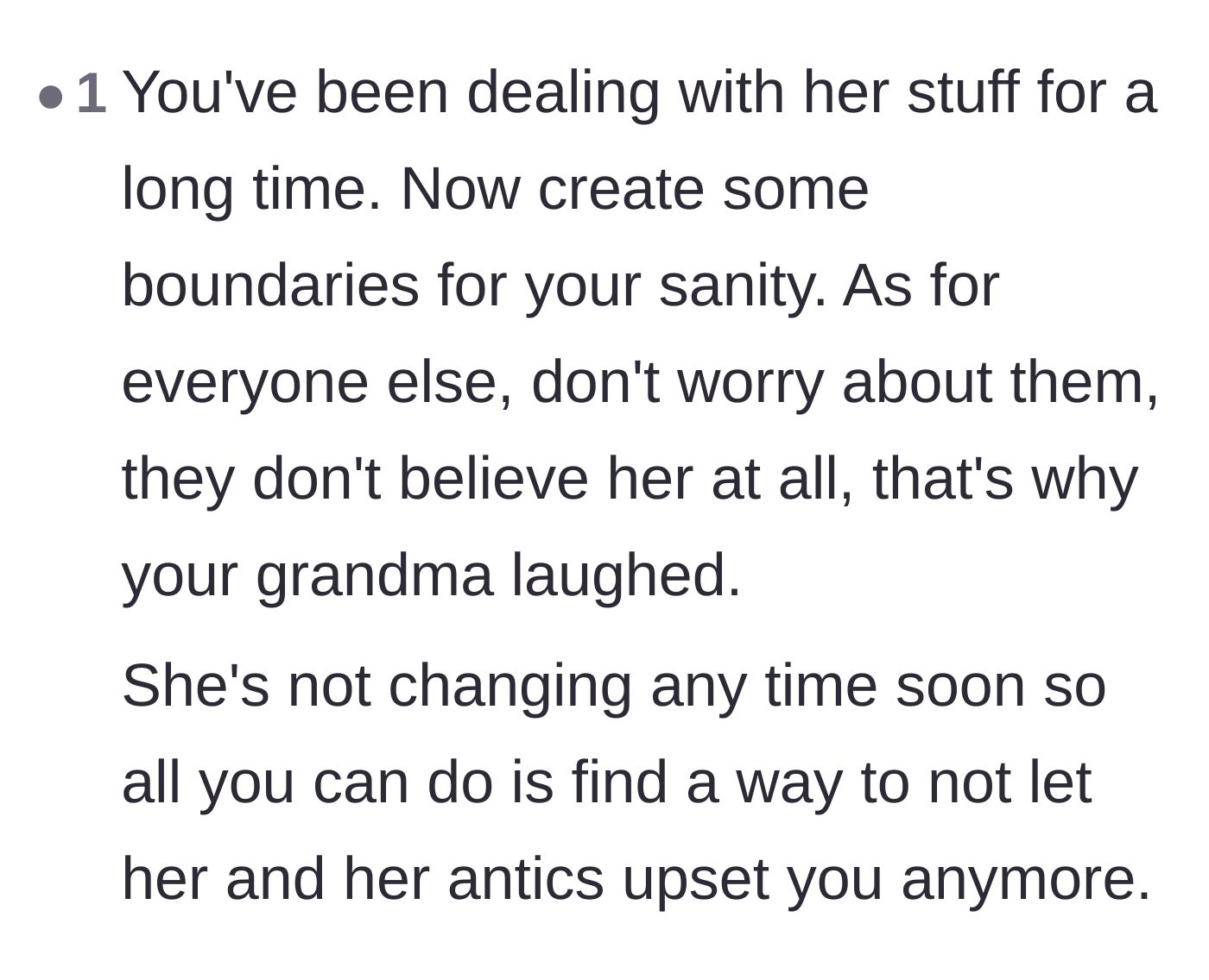 Comment thread 4 - Reassurance that setting boundaries is necessary and the rest of the family already knows the truth.
