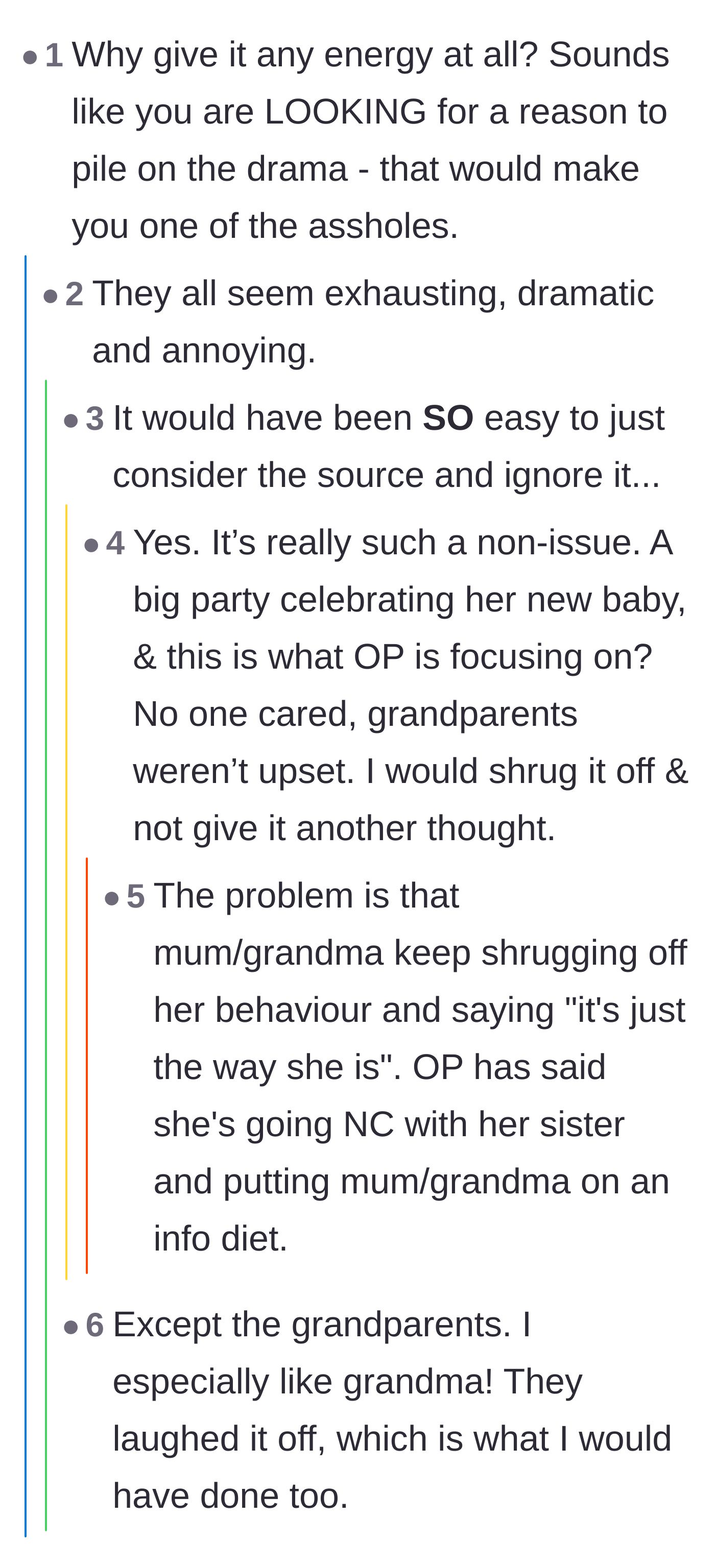 Comment thread 5 - A debate over whether the original poster is feeding into the drama by overreacting.
