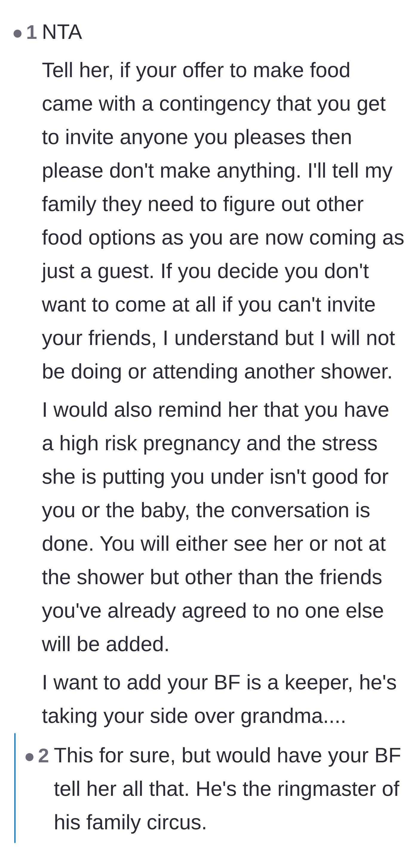 Comment thread 3 - A proposed script for shutting down the grandmother's conditional generosity, paired with praise for the boyfriend.