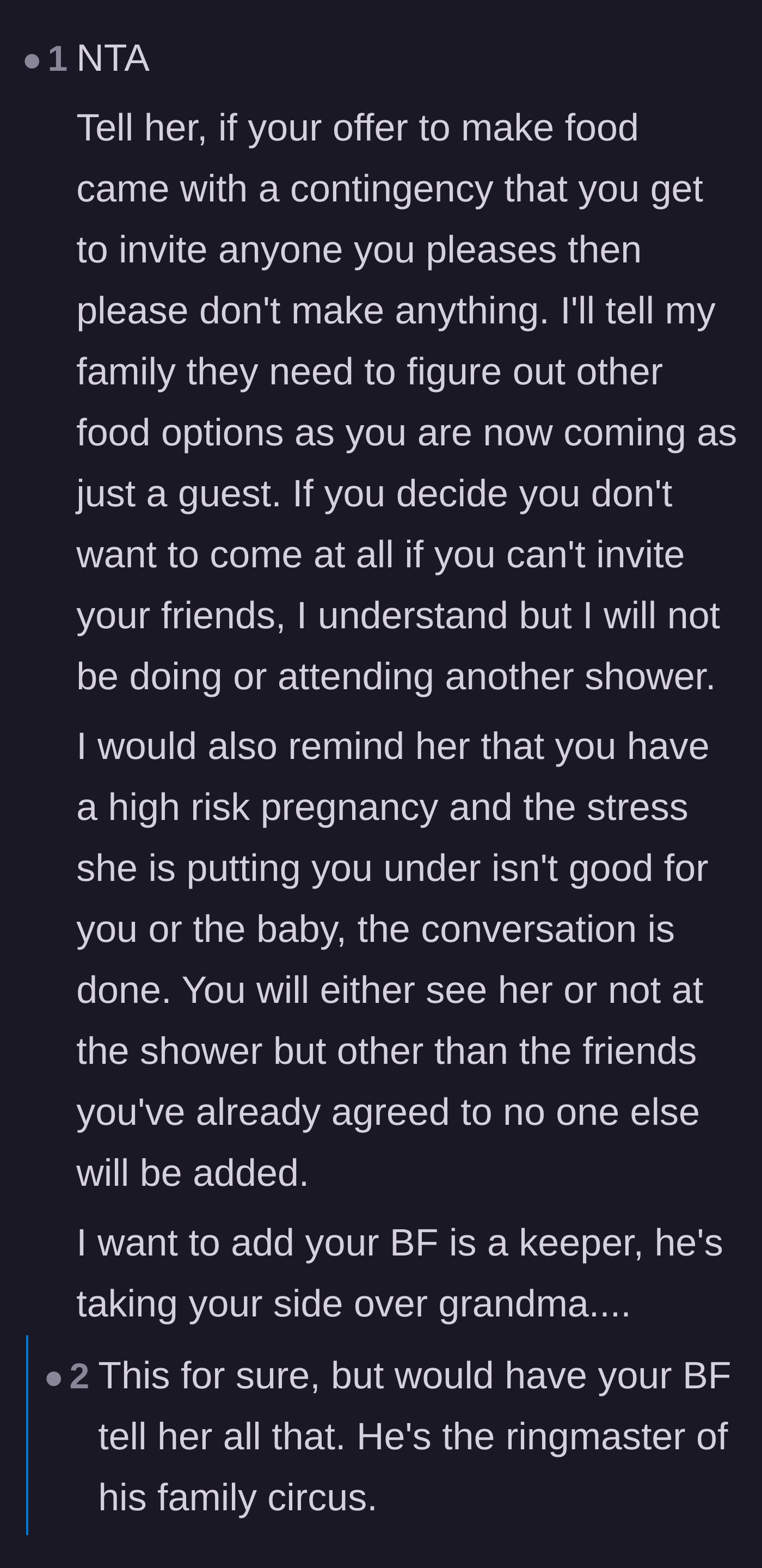 Comment thread 3 - A proposed script for shutting down the grandmother's conditional generosity, paired with praise for the boyfriend.