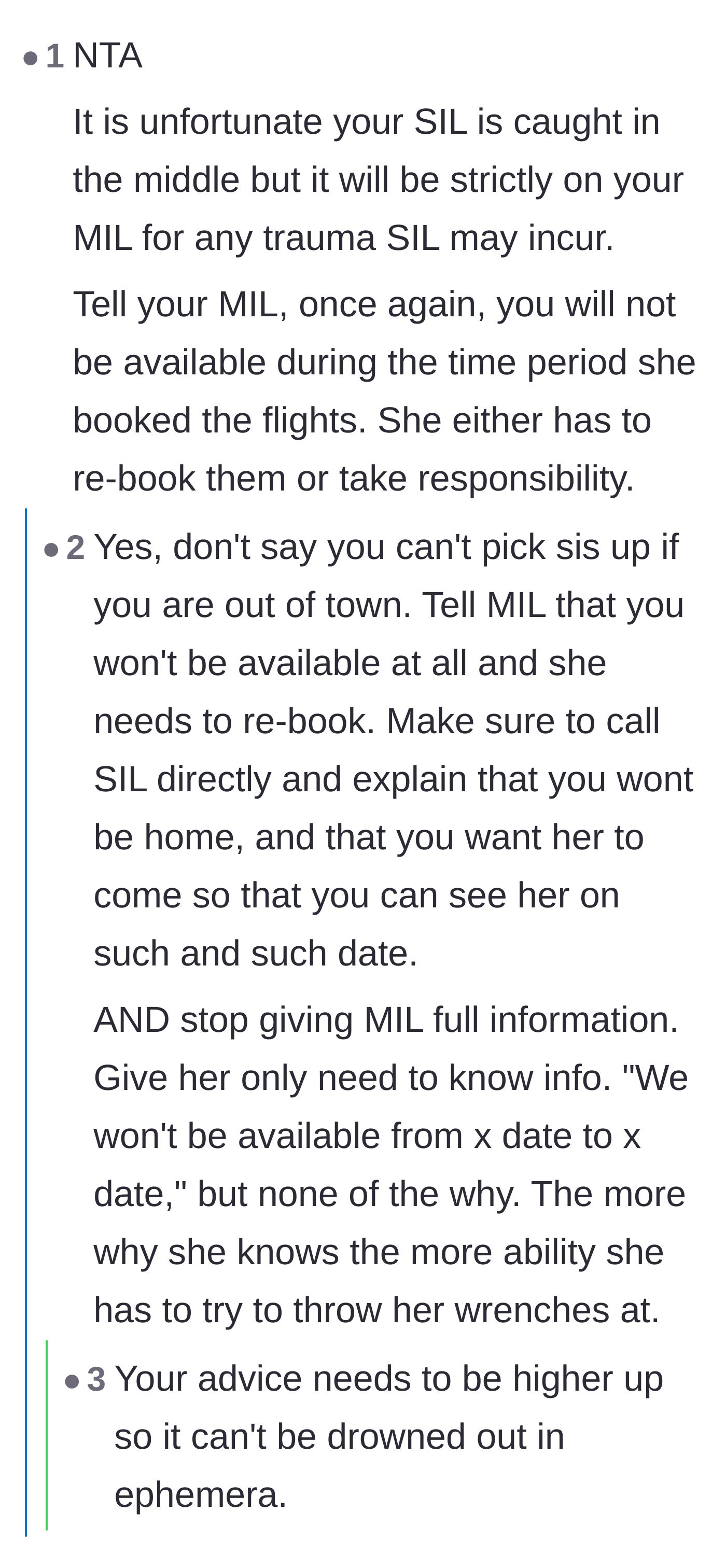 Comment thread 1 - Advice on putting the mother-in-law on an information diet so she has fewer details to sabotage.