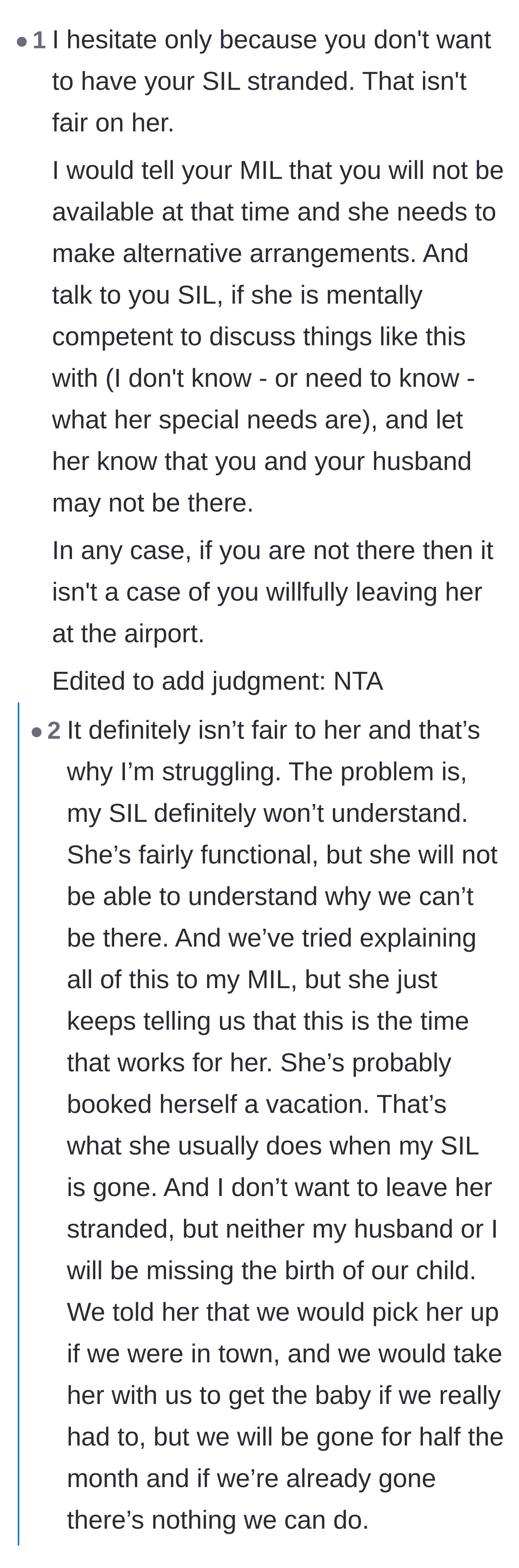 Comment thread 2 - Suggestions to contact Adult Protective Services and lawyers if the mother-in-law actually abandons the sister at the airport.