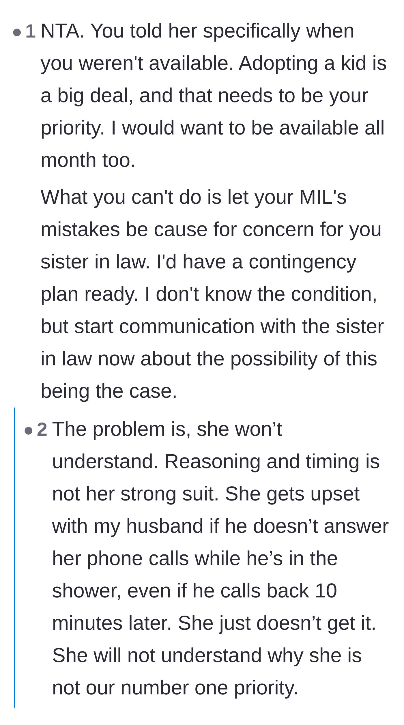 Comment thread 4 - Warnings about the severe danger of mixing a demanding special needs adult with a fragile newborn baby.