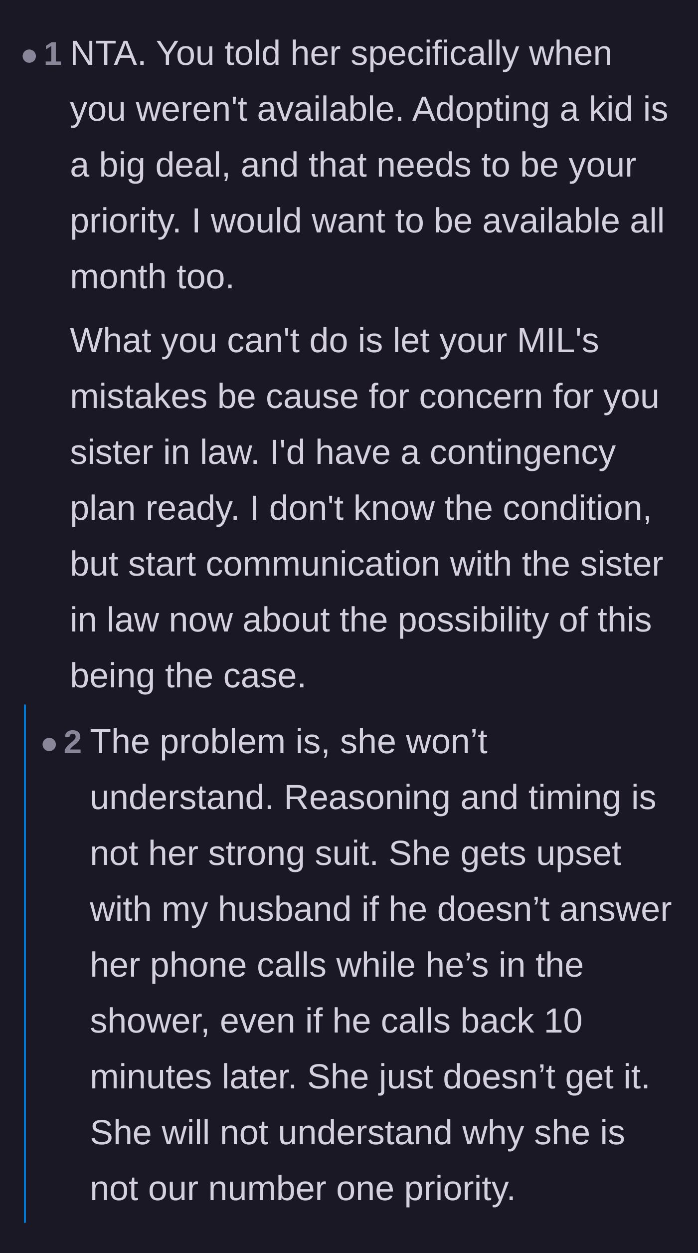 Comment thread 4 - Warnings about the severe danger of mixing a demanding special needs adult with a fragile newborn baby.