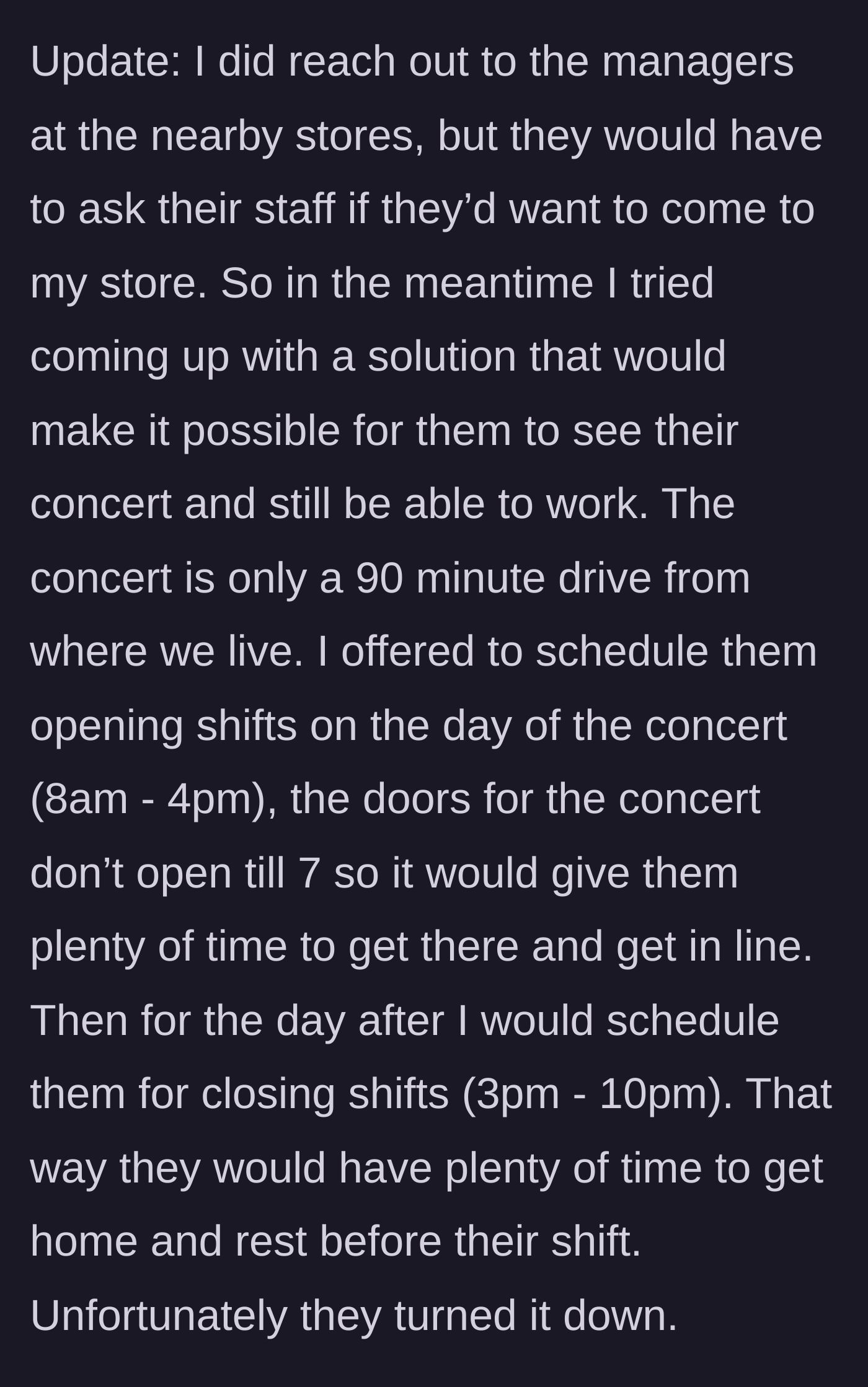 Story part 5 - The manager sliding a perfectly reasonable, newly written schedule across a desk to two ungrateful workers.
