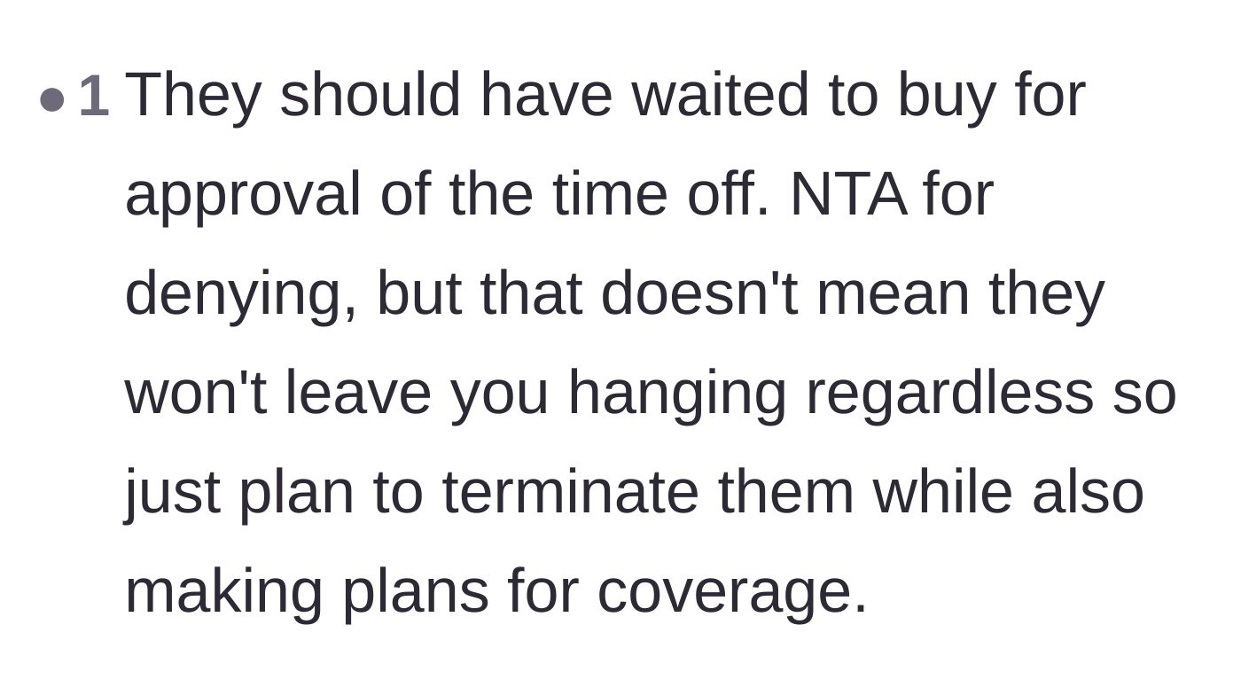 A direct comment advising the manager to deny the request, prepare for a no-show, and plan to terminate the employees.