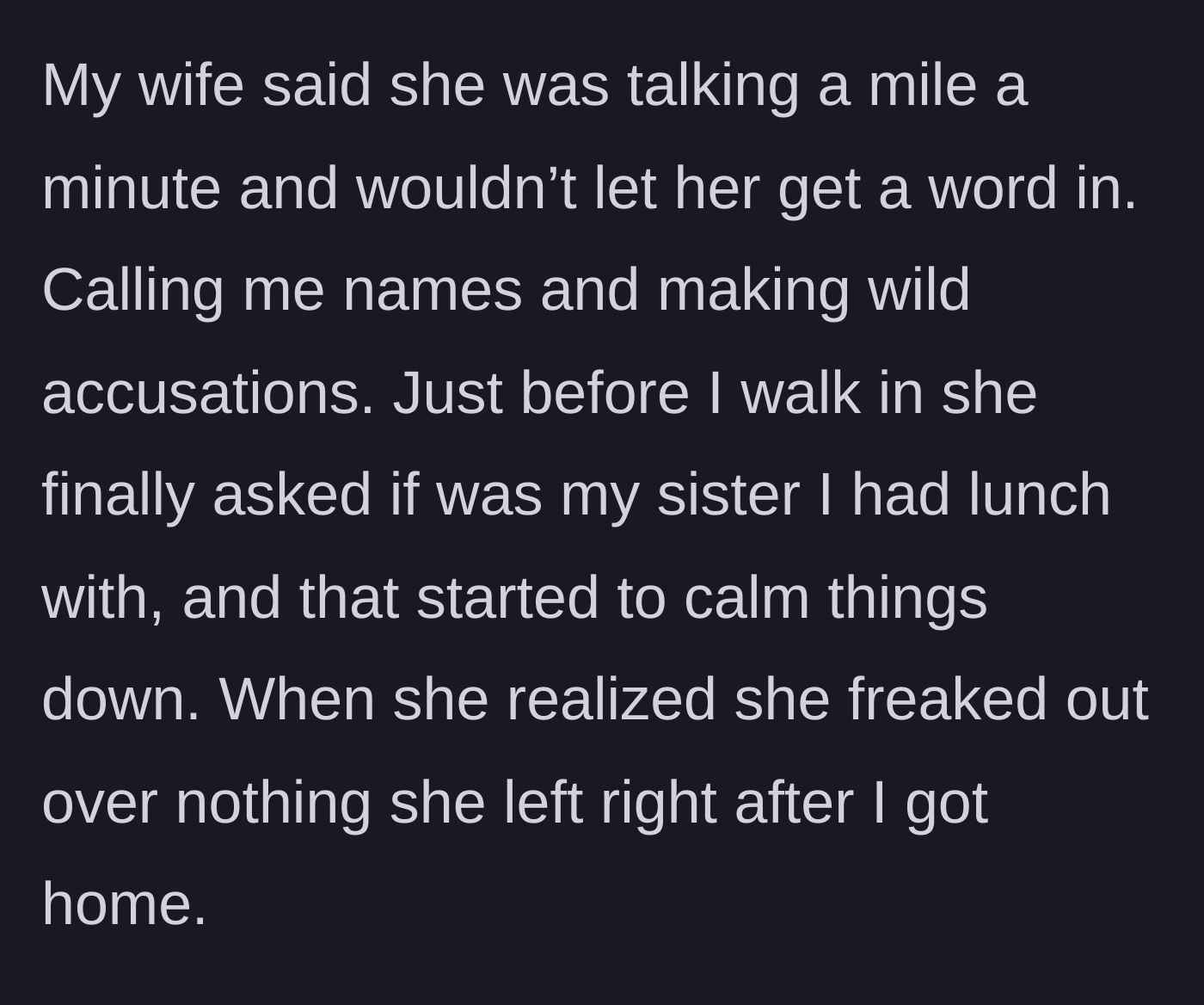Story part 5 - Karen realizing the supposed 'mistress' was actually his sister and awkwardly fleeing the scene.