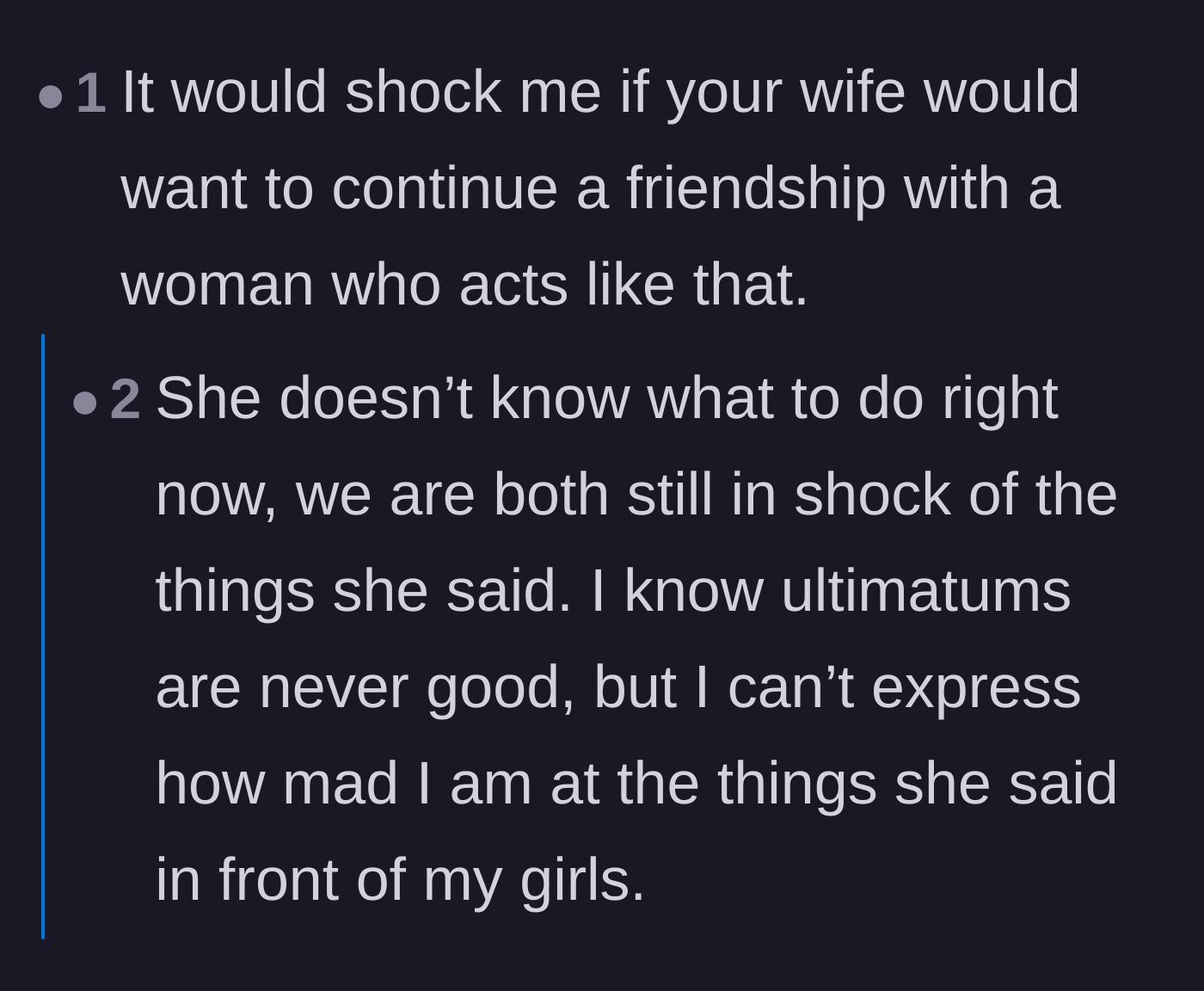 Comment thread 1 - Readers debating the difference between controlling ultimatums and healthy family boundaries.