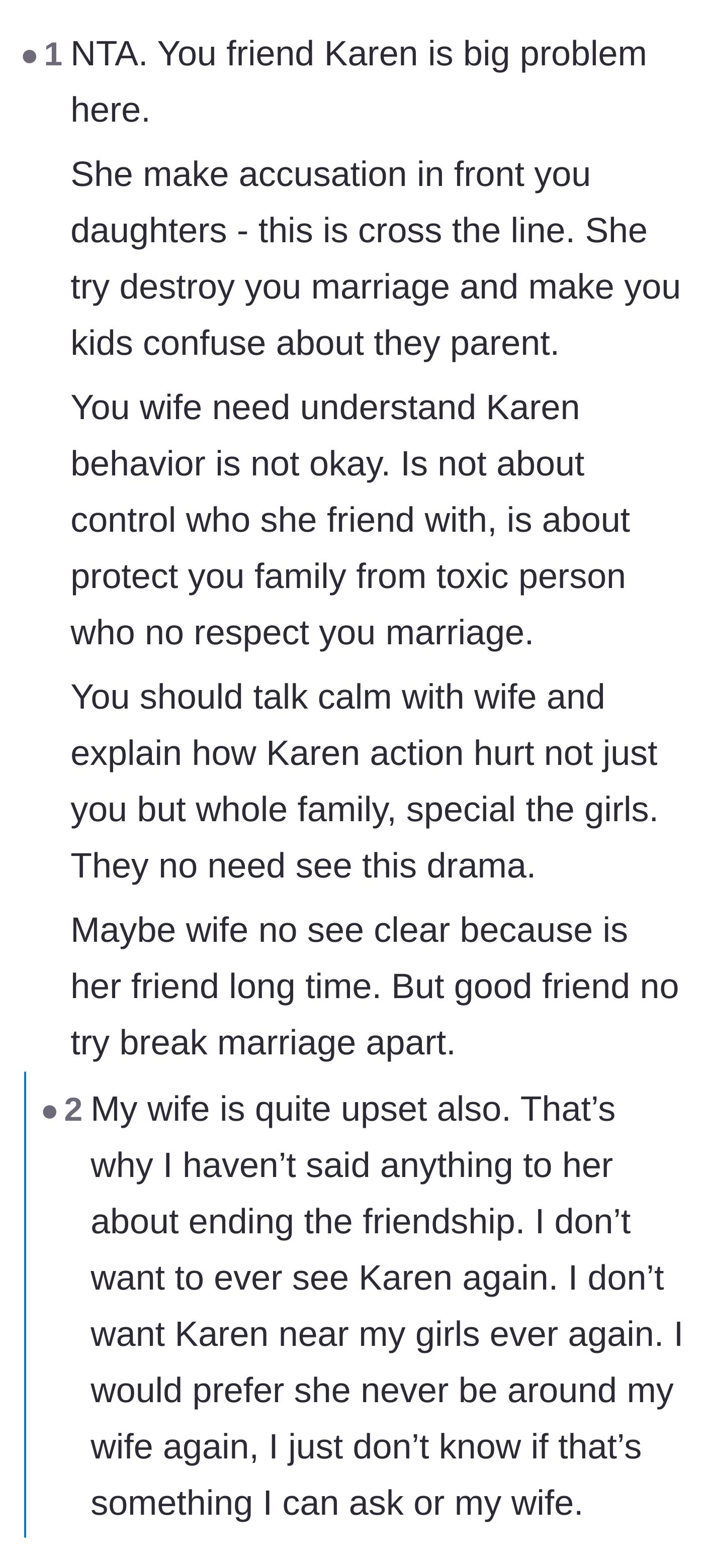 Comment thread 3 - Advice emphasizing how true friends would never intentionally traumatize a friend's children.