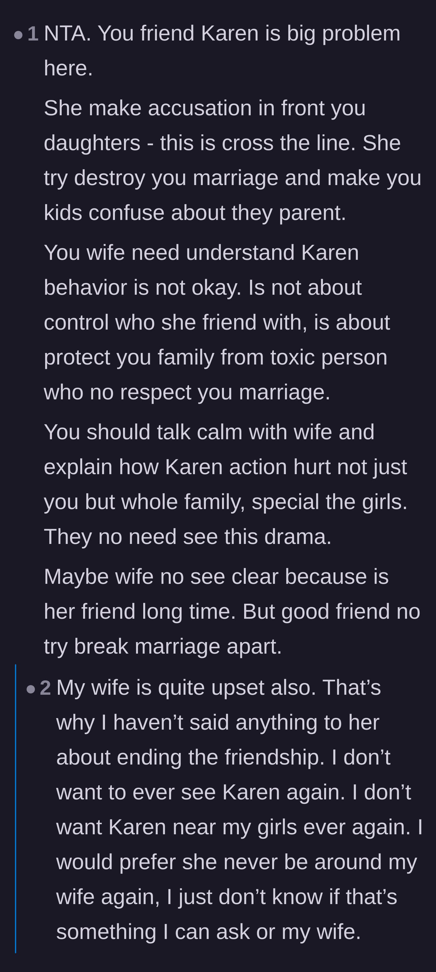Comment thread 3 - Advice emphasizing how true friends would never intentionally traumatize a friend's children.