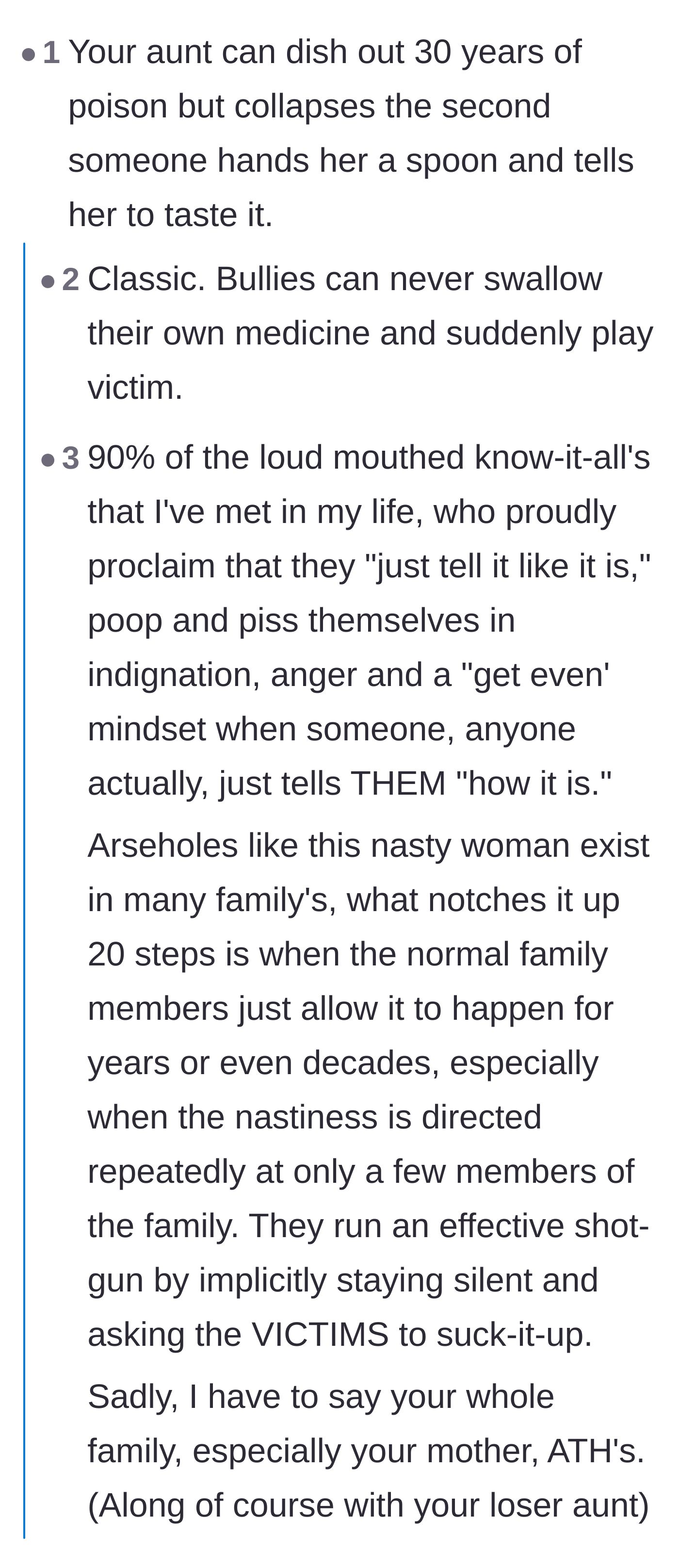 Comment thread 3 - Discussing how family bullies crumble when confronted