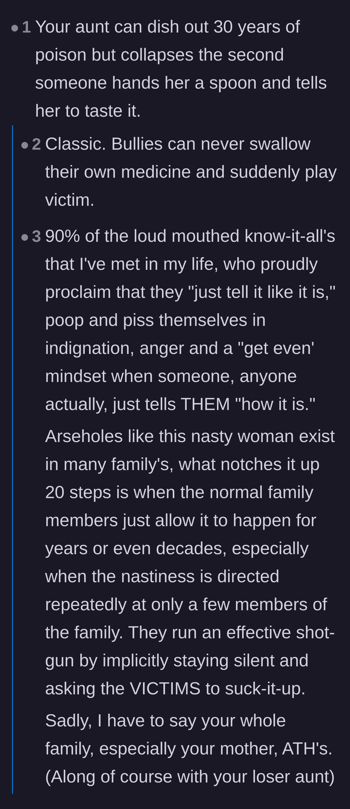 Comment thread 3 - Discussing how family bullies crumble when confronted