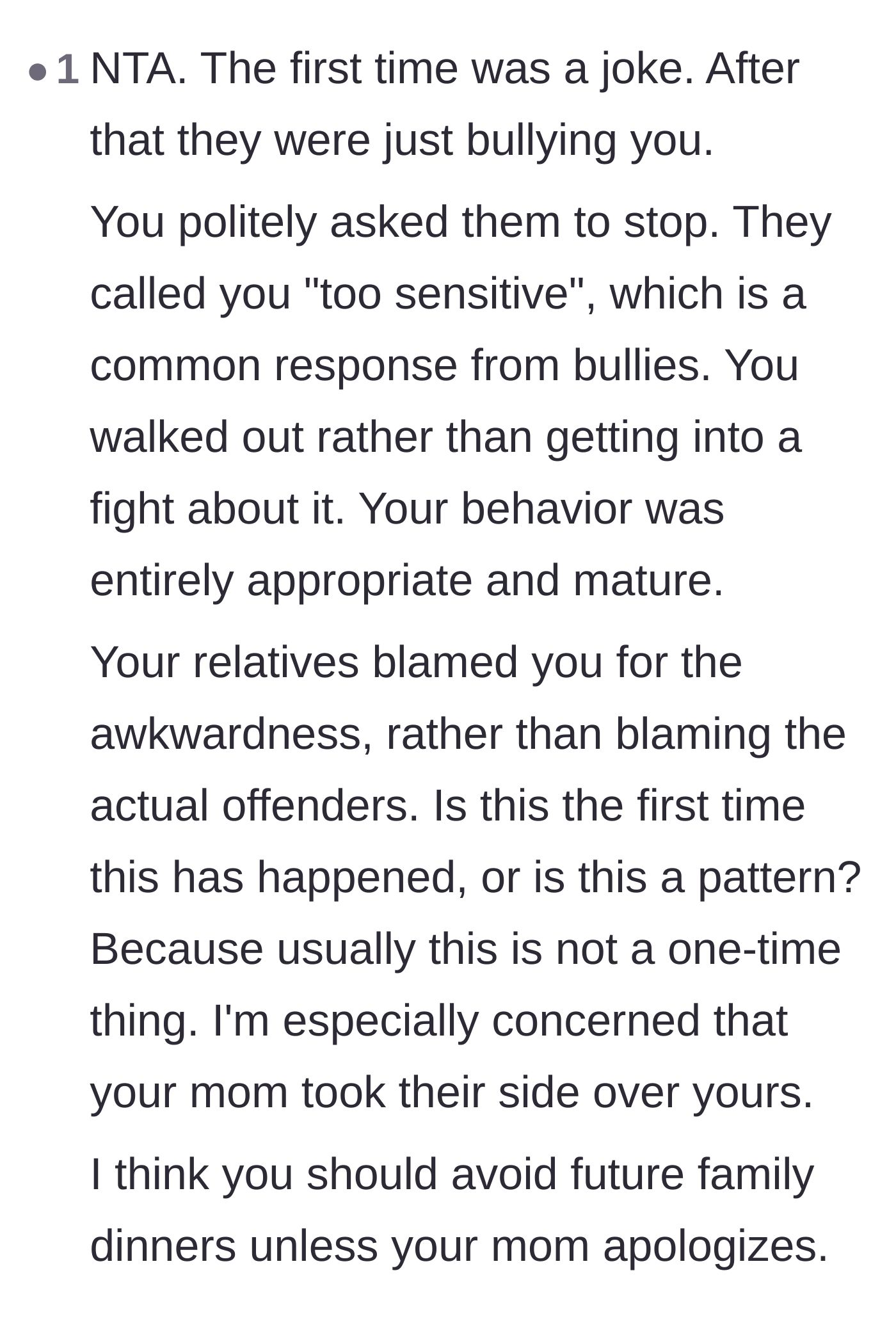 Comment thread 3 - Questioning the mother's failure to support her own child