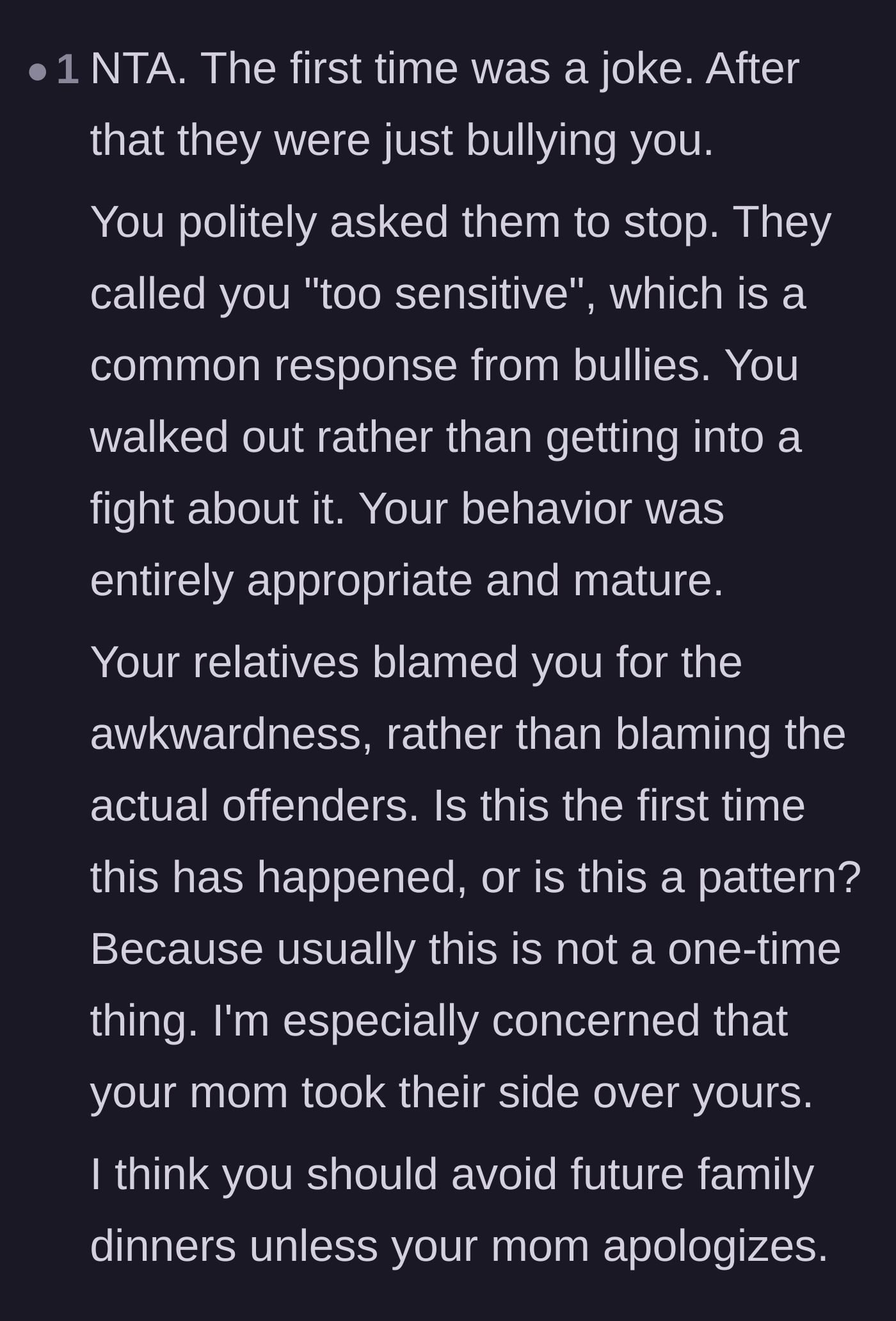 Comment thread 3 - Questioning the mother's failure to support her own child