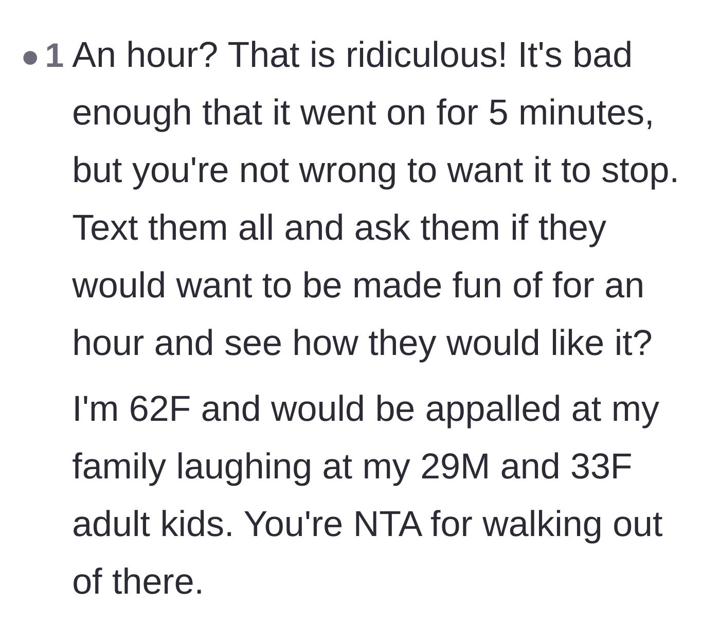 Comment thread 5 - A parent's perspective on how absurd an hour of mocking really is