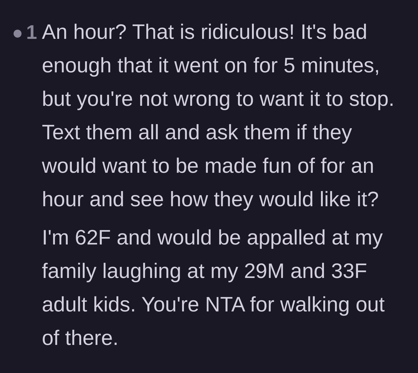 Comment thread 5 - A parent's perspective on how absurd an hour of mocking really is