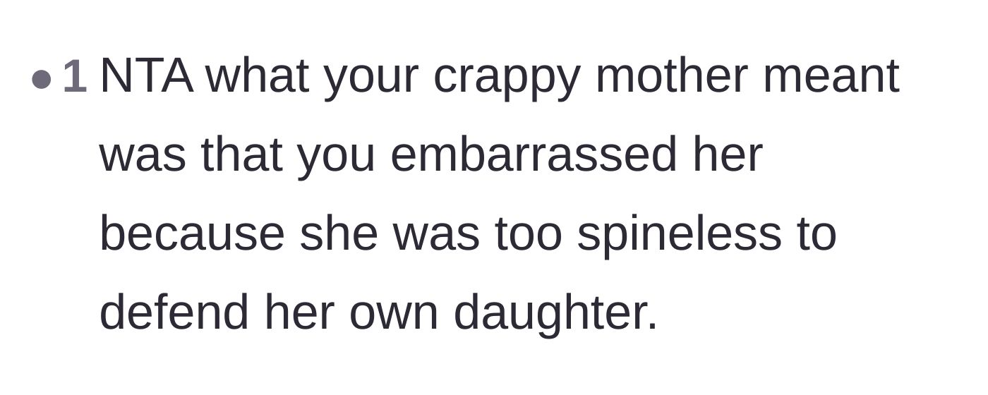 Comment thread 6 - Calling out the mother for prioritizing appearances over her daughter