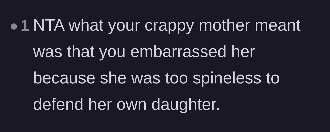 Comment thread 6 - Calling out the mother for prioritizing appearances over her daughter