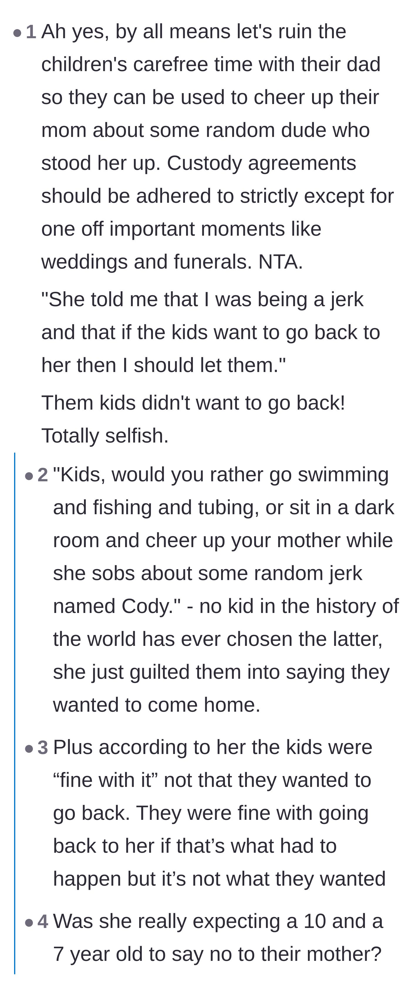 Comment thread 3 - Readers questioning whether the children actually wanted to leave the lake to console their mother about a failed date.