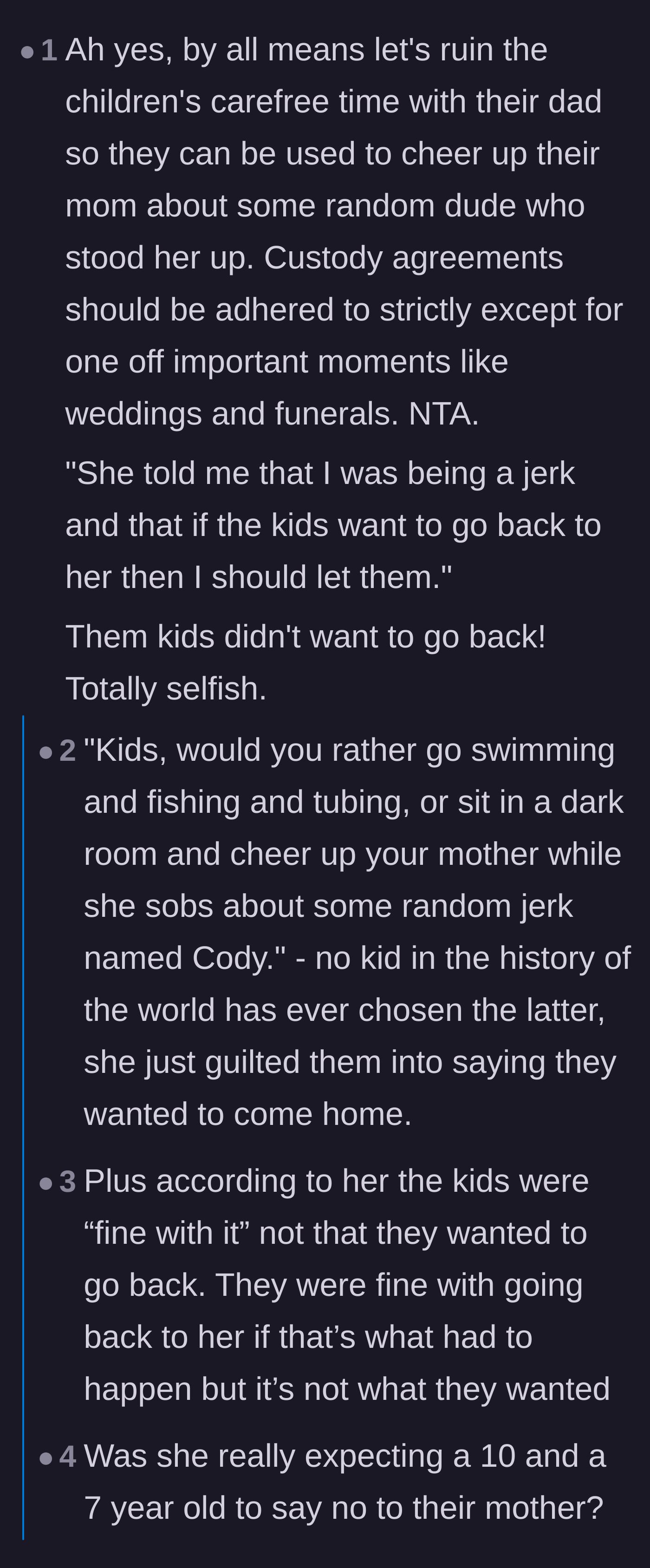 Comment thread 3 - Readers questioning whether the children actually wanted to leave the lake to console their mother about a failed date.