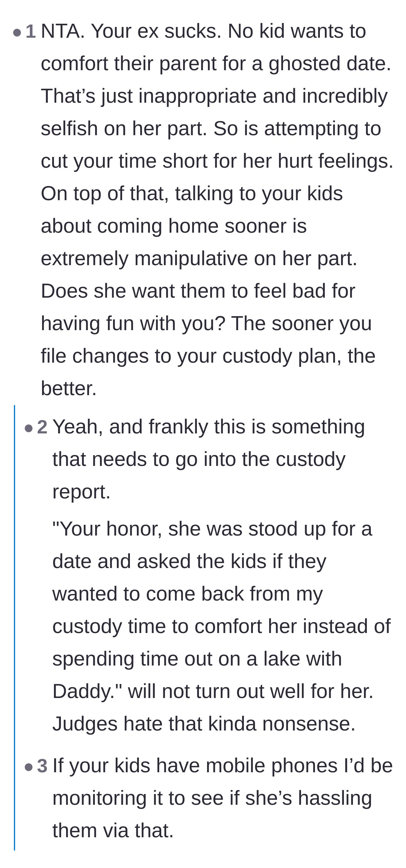 Comment thread 6 - Observations on how family court judges typically view parents who manipulate their children's visitation time.