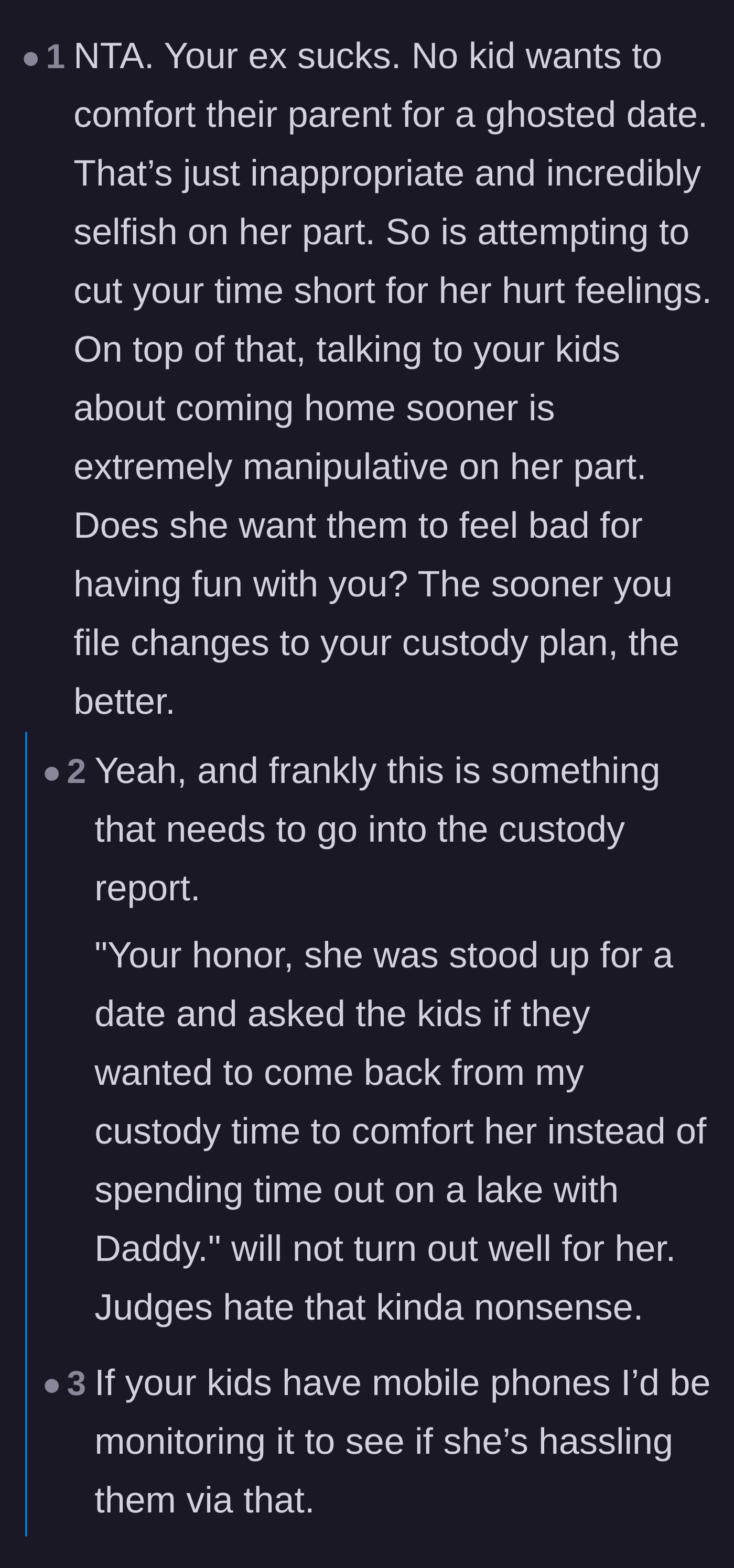 Comment thread 6 - Observations on how family court judges typically view parents who manipulate their children's visitation time.