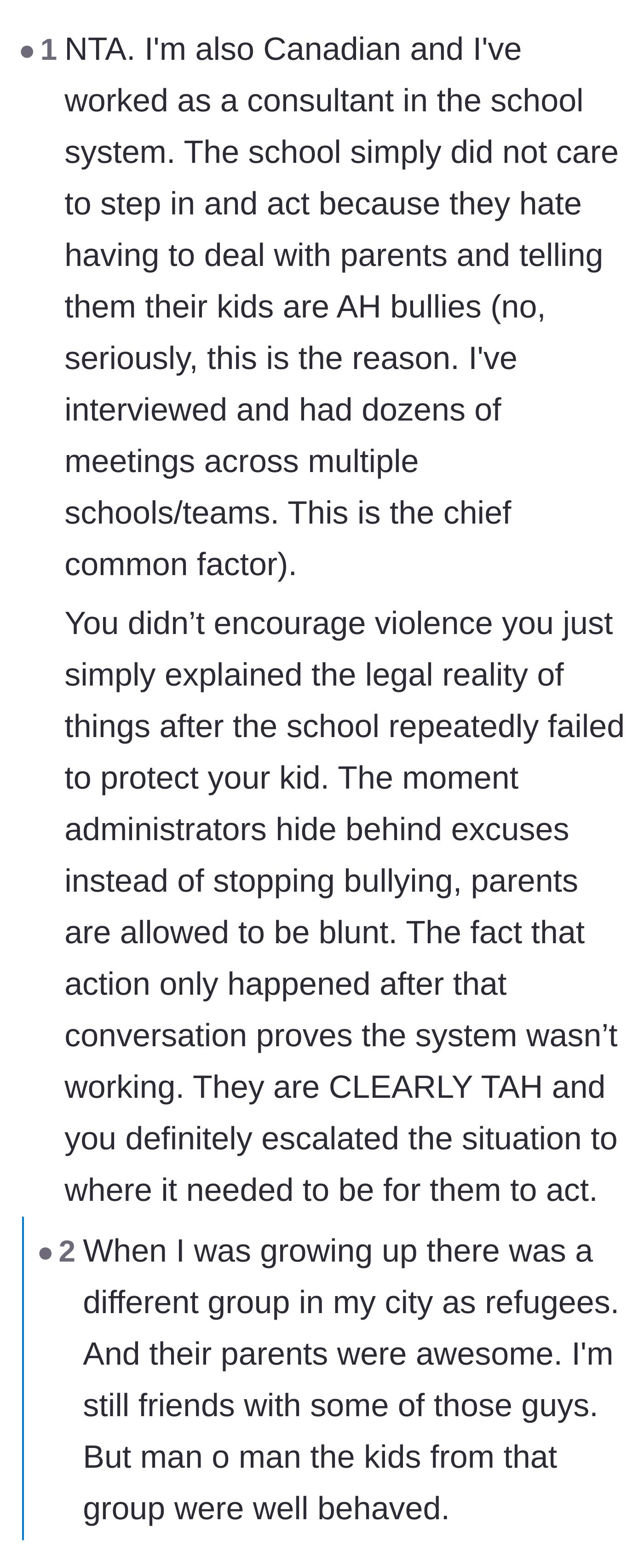 Comment thread 2 - An educational consultant explains why schools avoid intervening, while others share their own survival tactics.