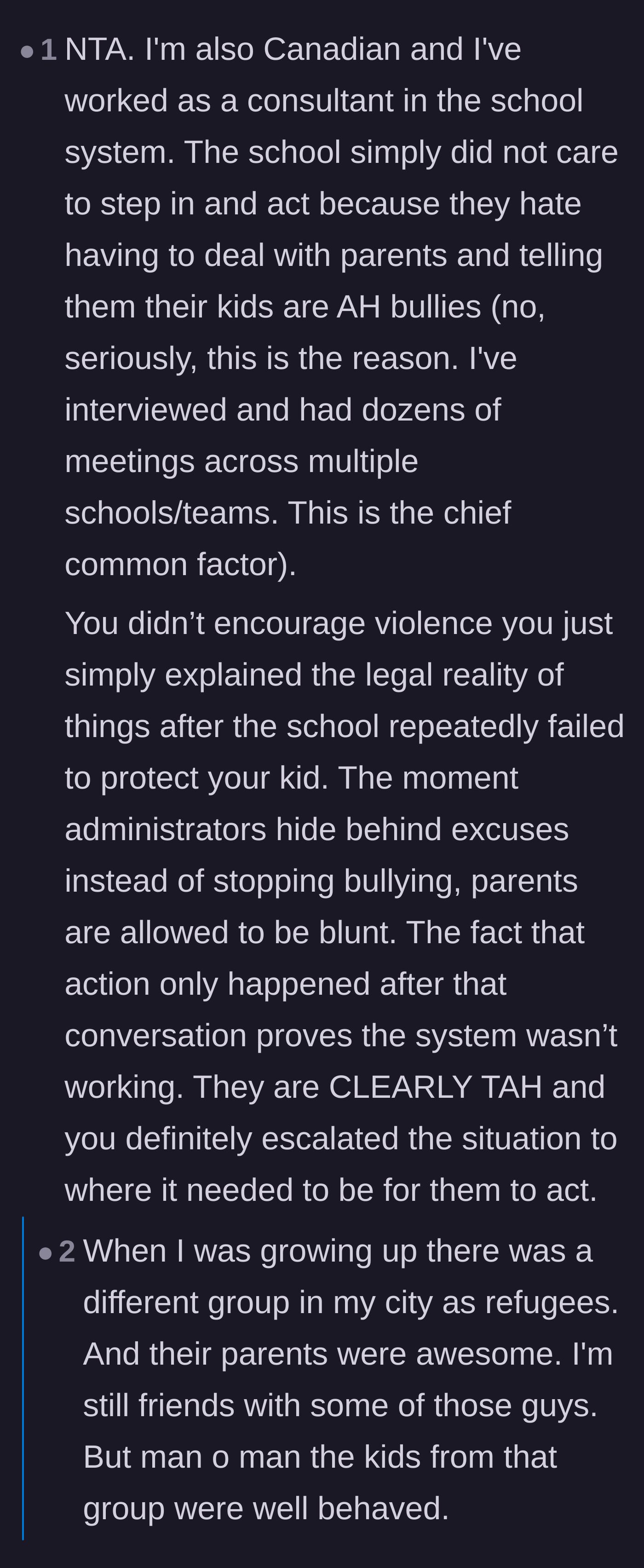 Comment thread 2 - An educational consultant explains why schools avoid intervening, while others share their own survival tactics.