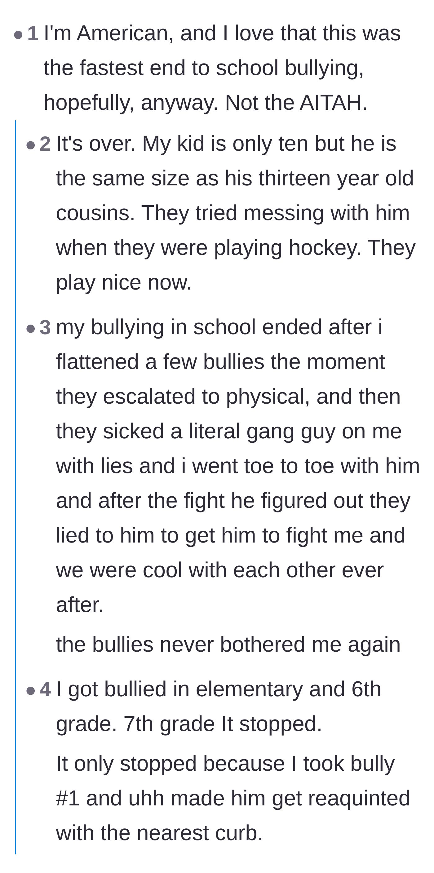 Comment thread 3 - Users and former teachers debate the controversial but often effective reality of using physical self-defense against bullies.