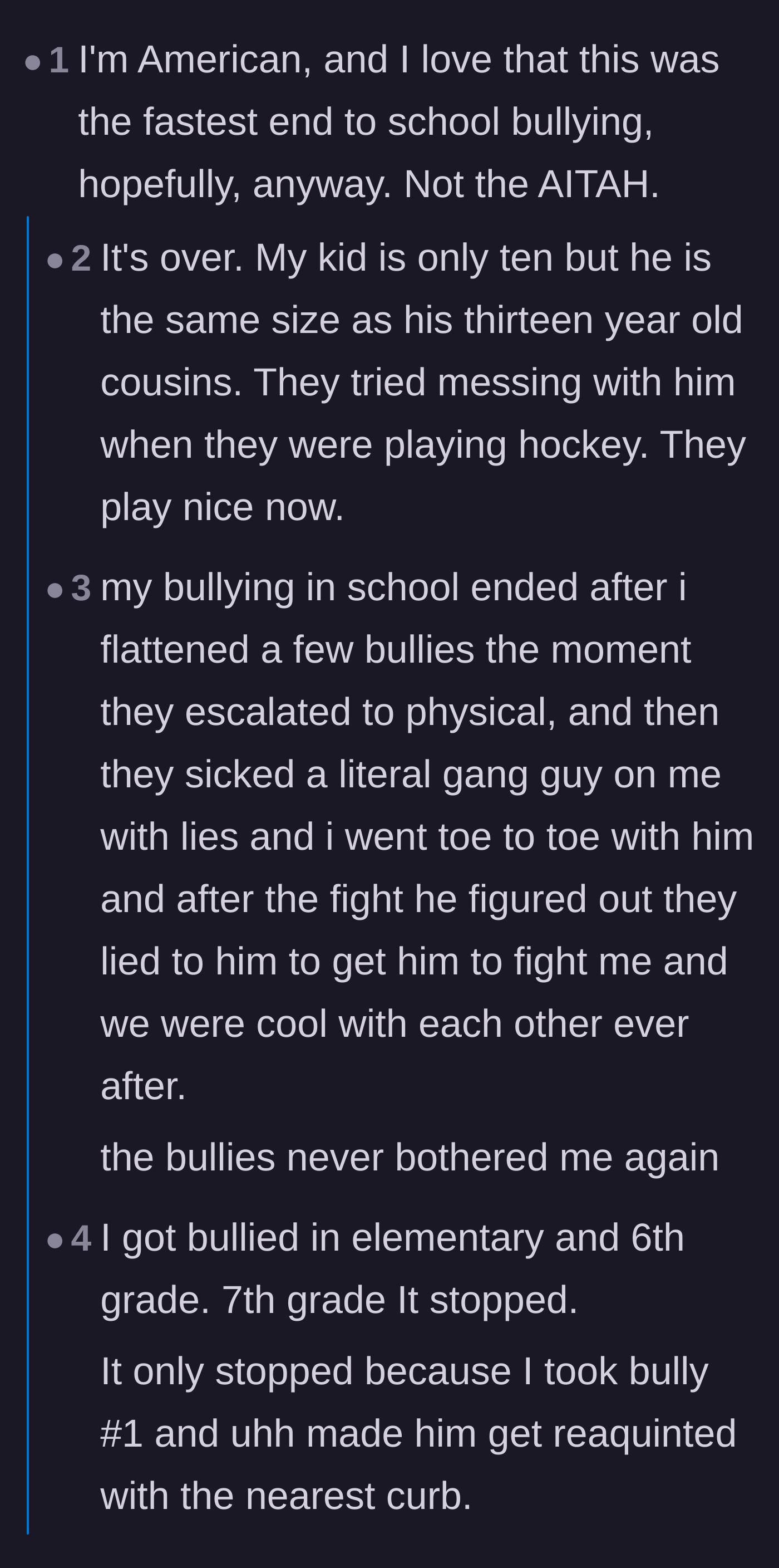 Comment thread 3 - Users and former teachers debate the controversial but often effective reality of using physical self-defense against bullies.