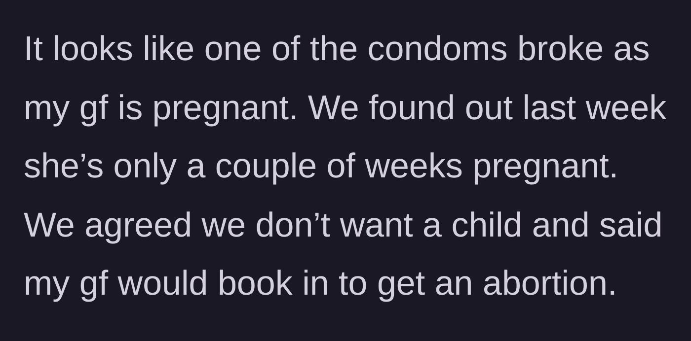 Story part 3 - The couple discovers an accidental pregnancy and makes a mutual, difficult decision to terminate.