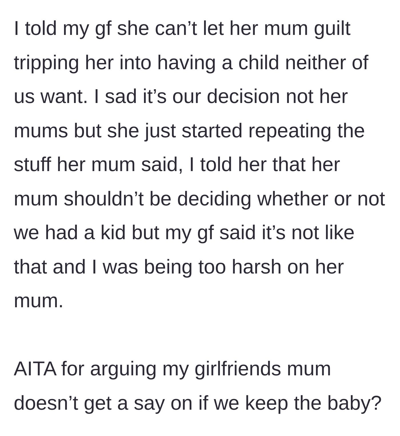 Story part 6 - The boyfriend tries to enforce boundaries against the mother's interference, but the girlfriend defends her mother, leaving him feeling isolated.