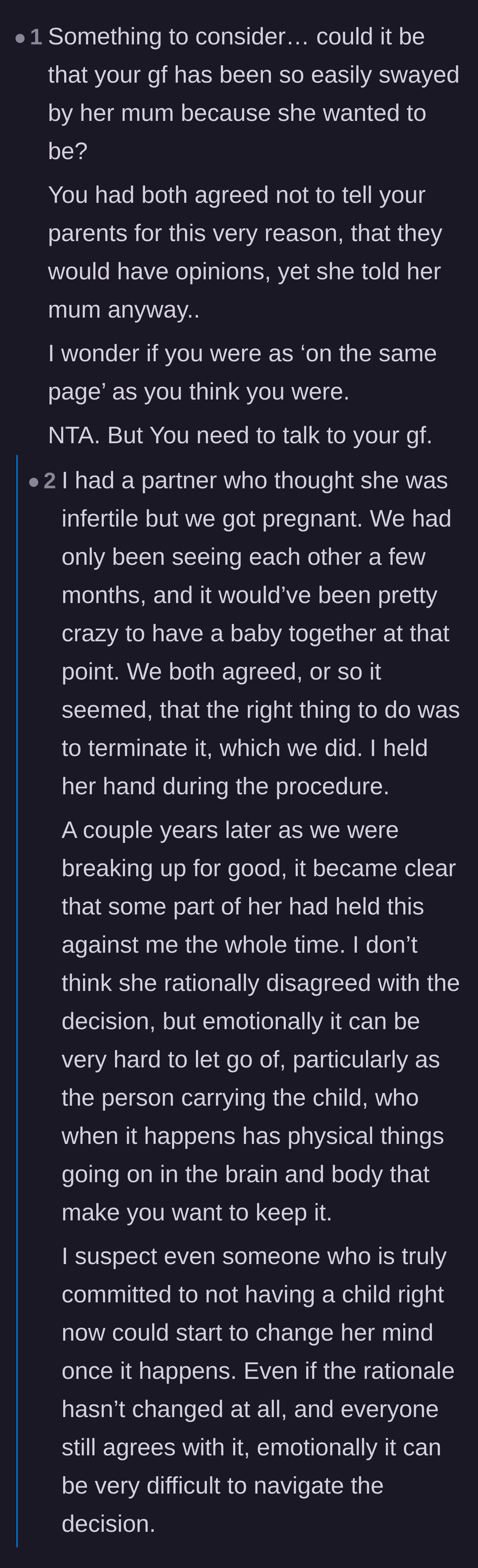 Comment thread 1 - A deep dive into how the hormonal and emotional reality of pregnancy can completely rewrite a woman's theoretical child-free plans.