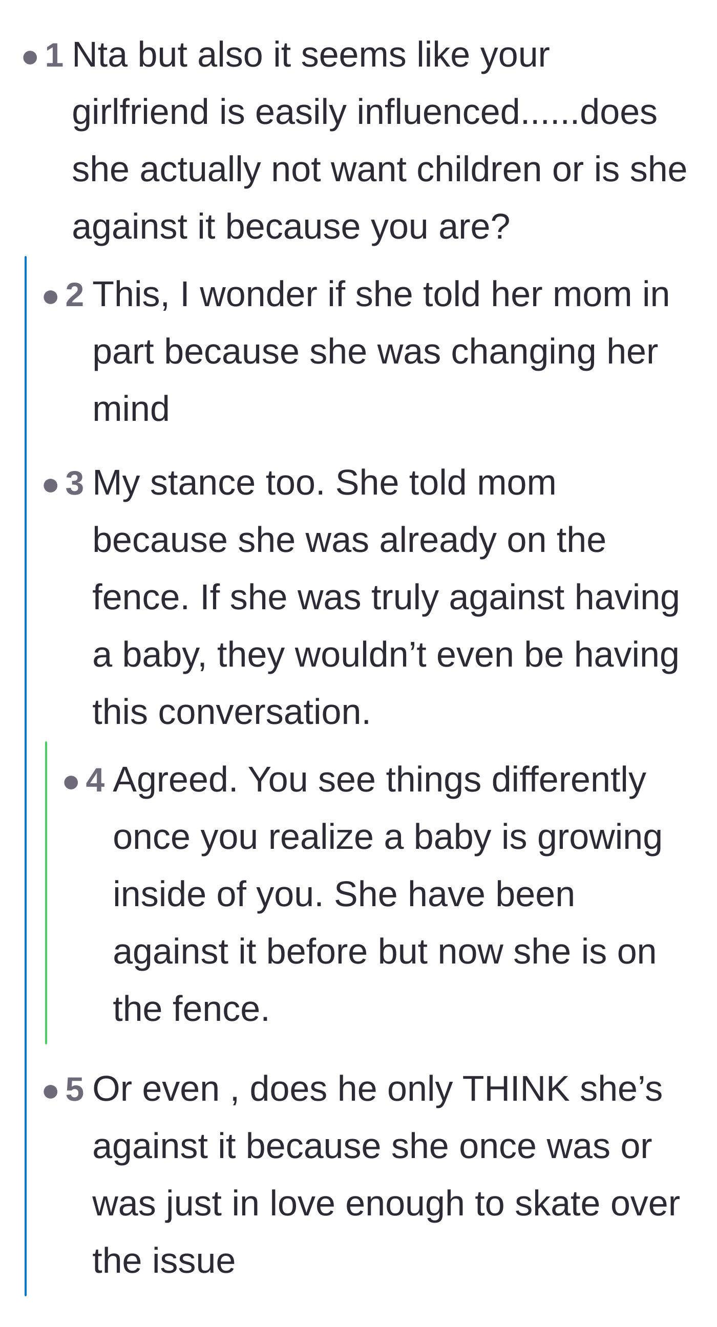 Comment thread 3 - Speculation on whether the girlfriend was ever truly child-free or just compromising for her partner.