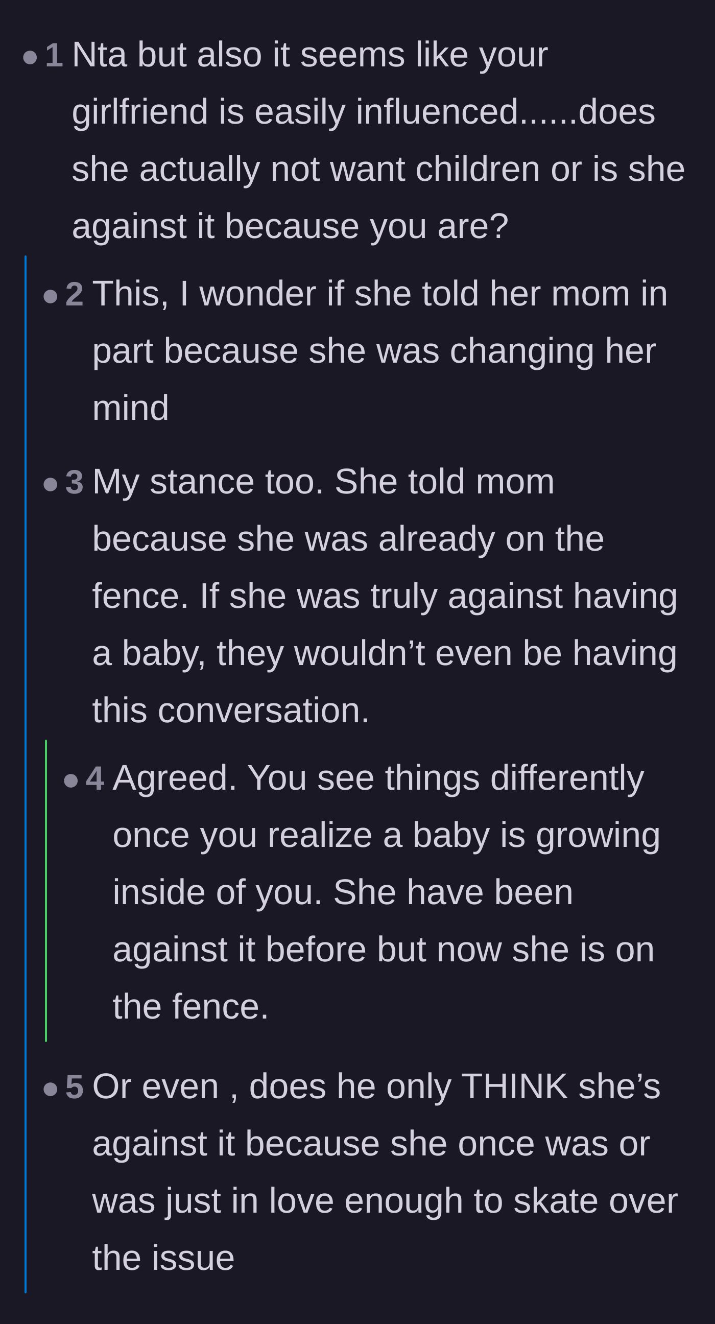 Comment thread 3 - Speculation on whether the girlfriend was ever truly child-free or just compromising for her partner.