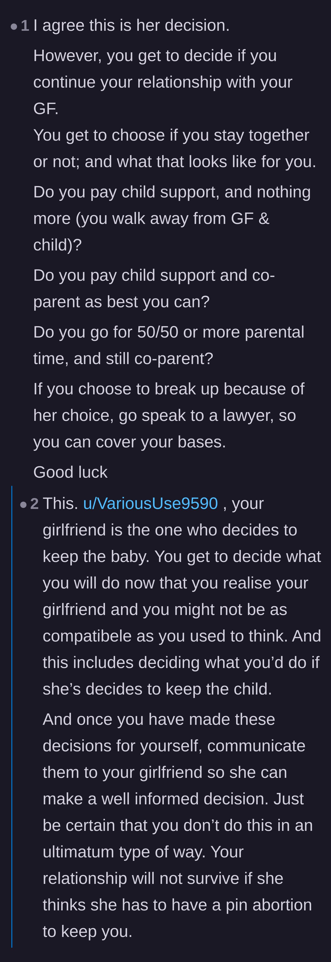 Comment thread 5 - Constructive advice on how the boyfriend can set healthy boundaries regarding his own future without giving a toxic ultimatum.