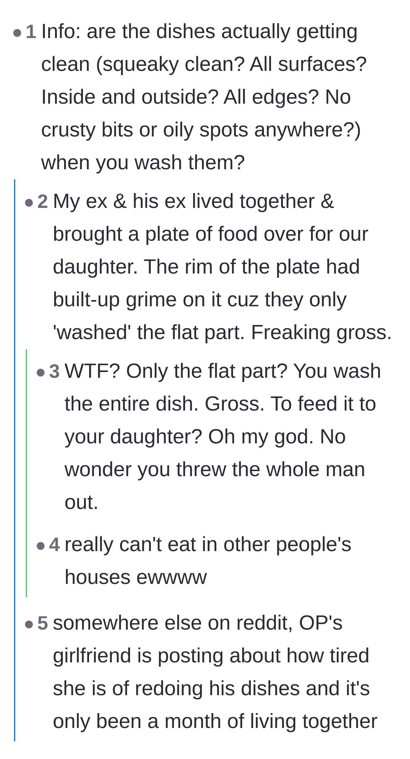Comment thread 3 - Horror stories from readers about roommates and exes who only washed the tops of their dishes.